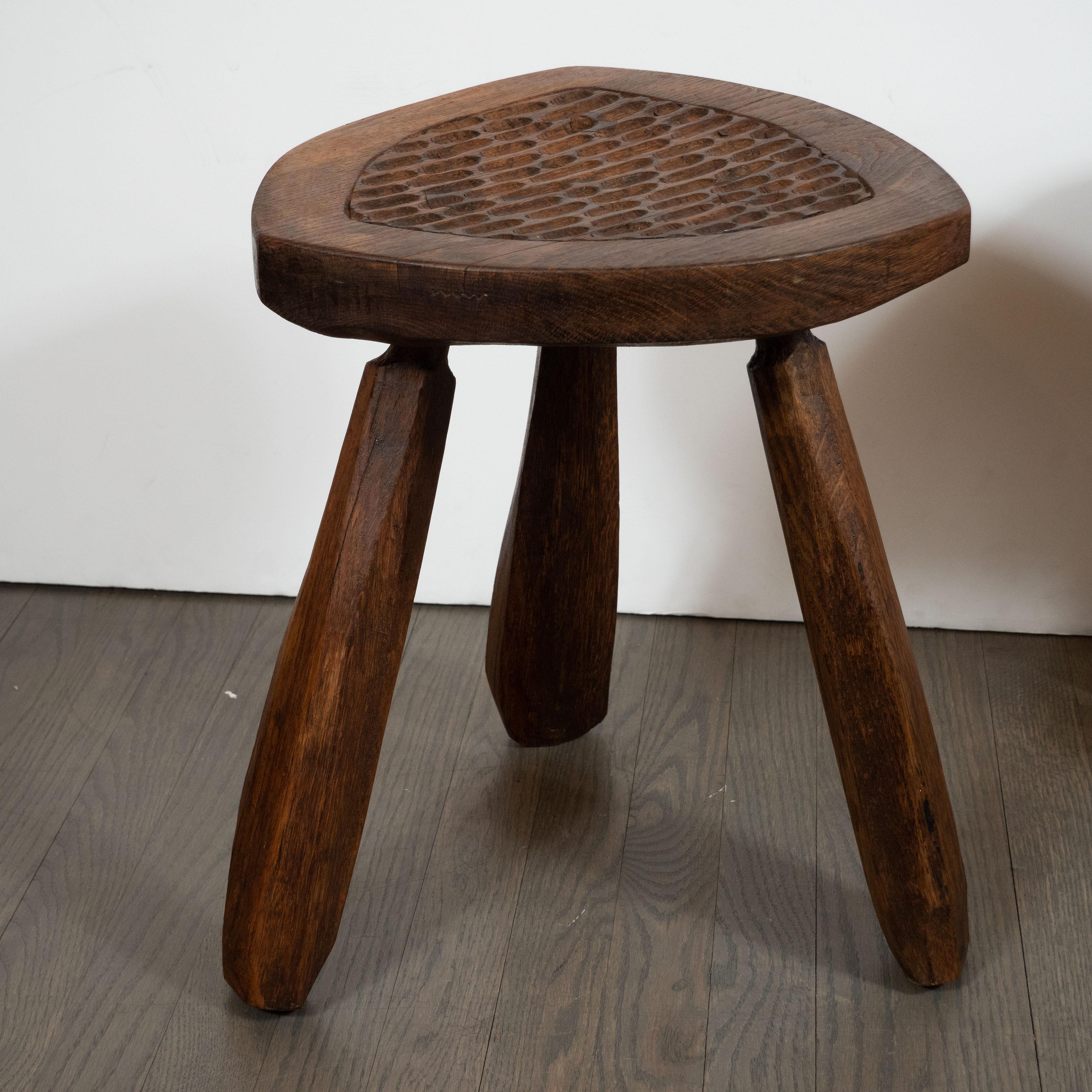 Mid-20th Century Set of Four French Mid-Century Modern Organic Amorphic Hand Carved Walnut Stools