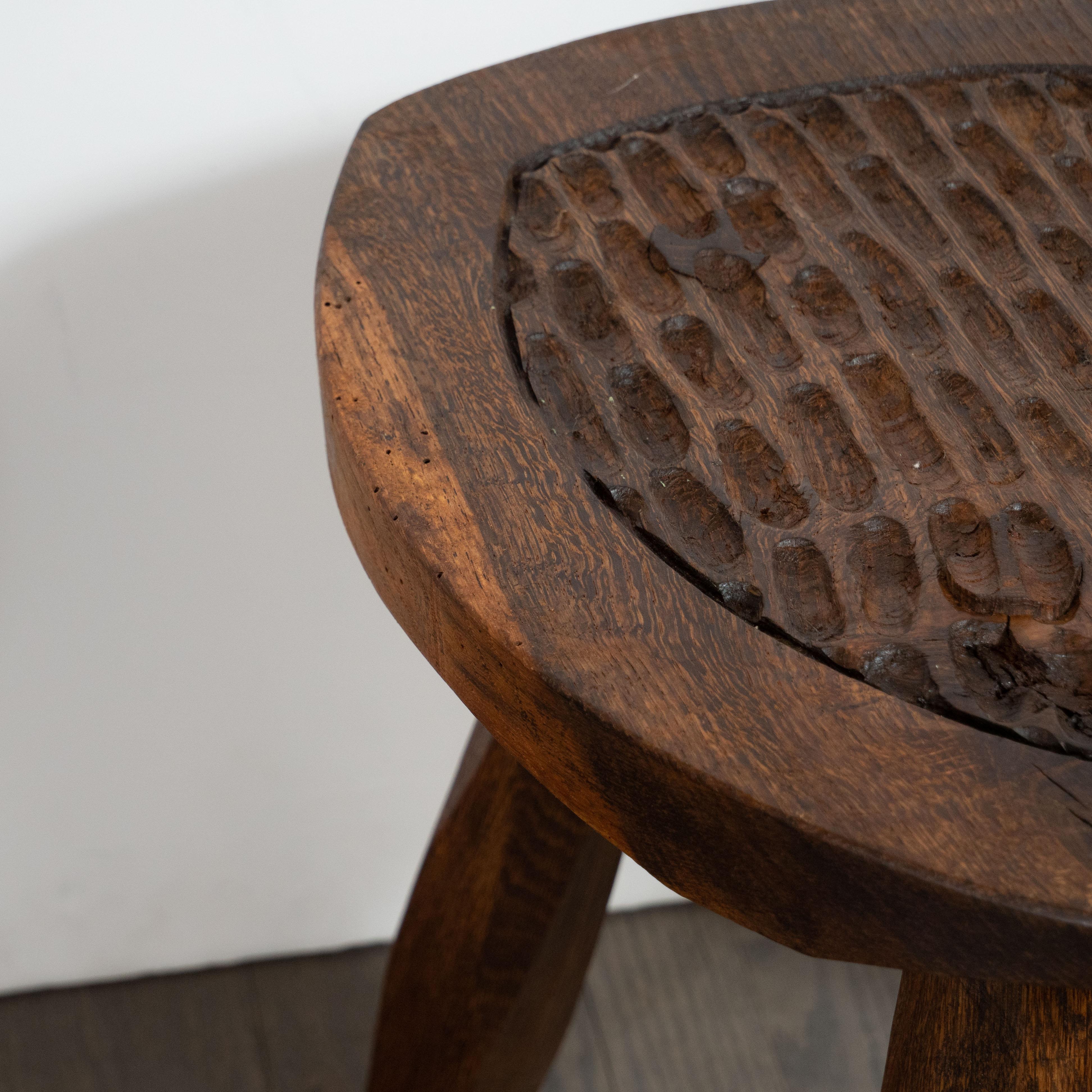 Set of Four French Mid-Century Modern Organic Amorphic Hand Carved Walnut Stools 3