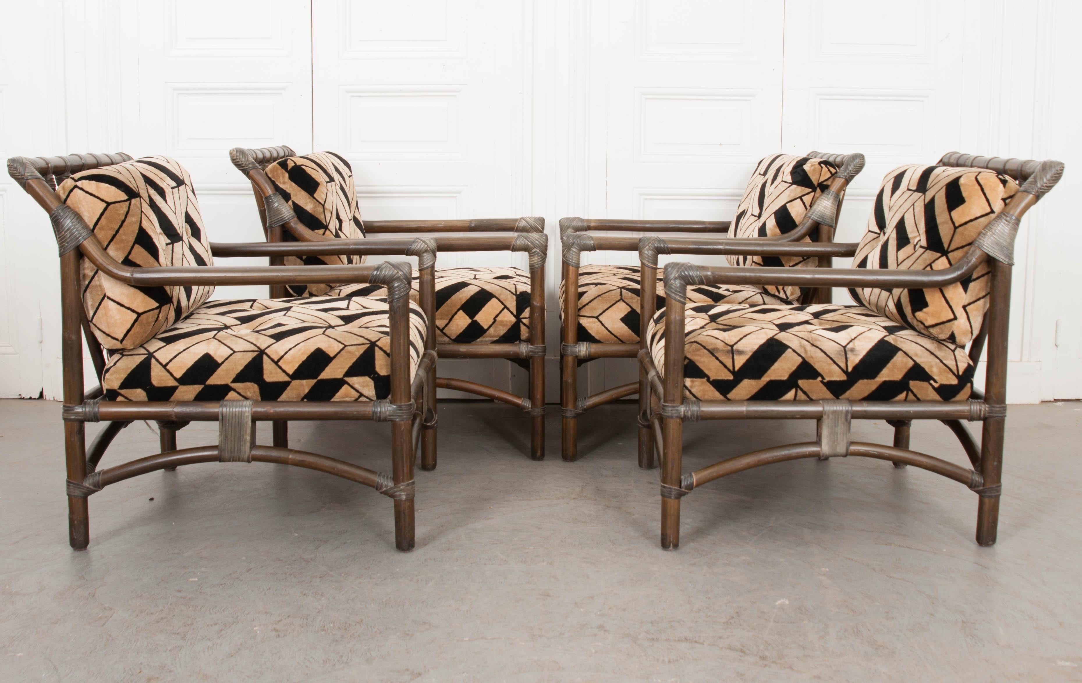 Set of Four French Mid-Century Modern Rattan Armchairs 9