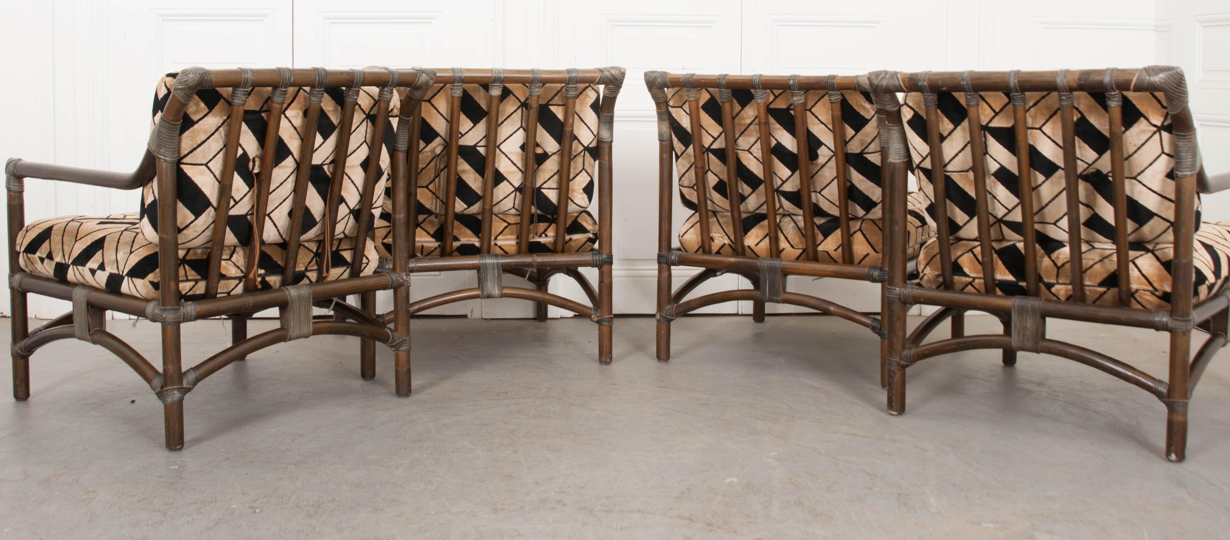 Set of Four French Mid-Century Modern Rattan Armchairs 15