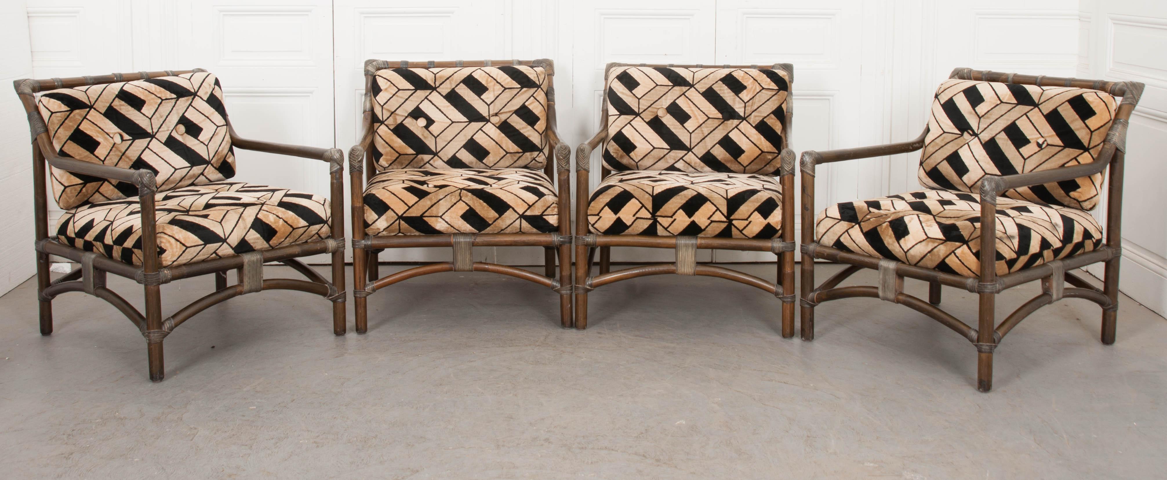 Set of Four French Mid-Century Modern Rattan Armchairs In Good Condition In Baton Rouge, LA