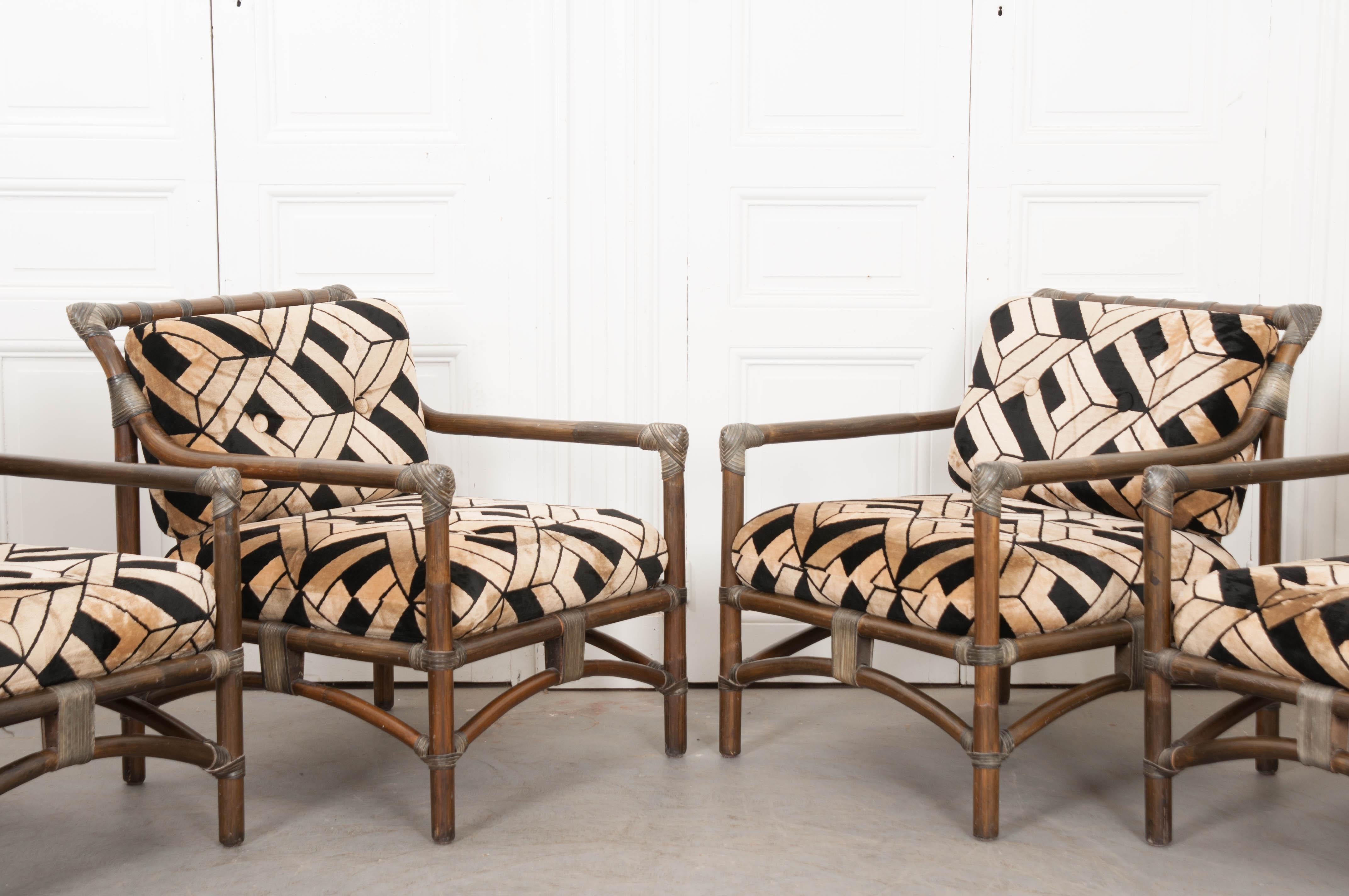 Late 20th Century Set of Four French Mid-Century Modern Rattan Armchairs