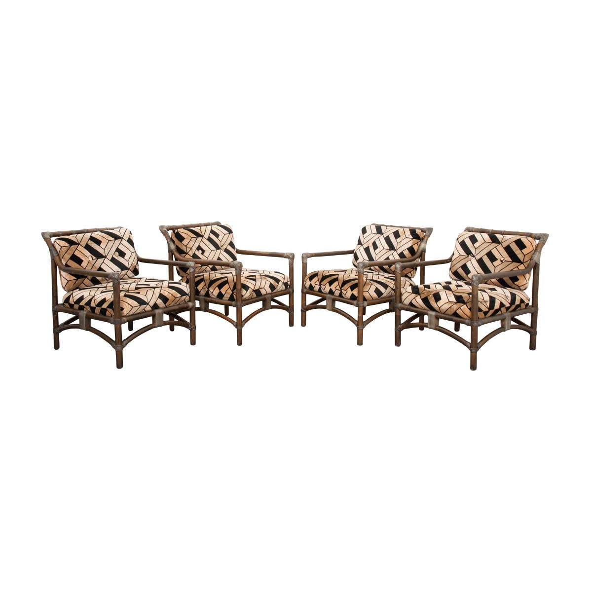 Set of Four French Mid-Century Modern Rattan Armchairs