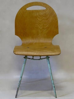 Set of Four French Midcentury Molded Plywood Chairs