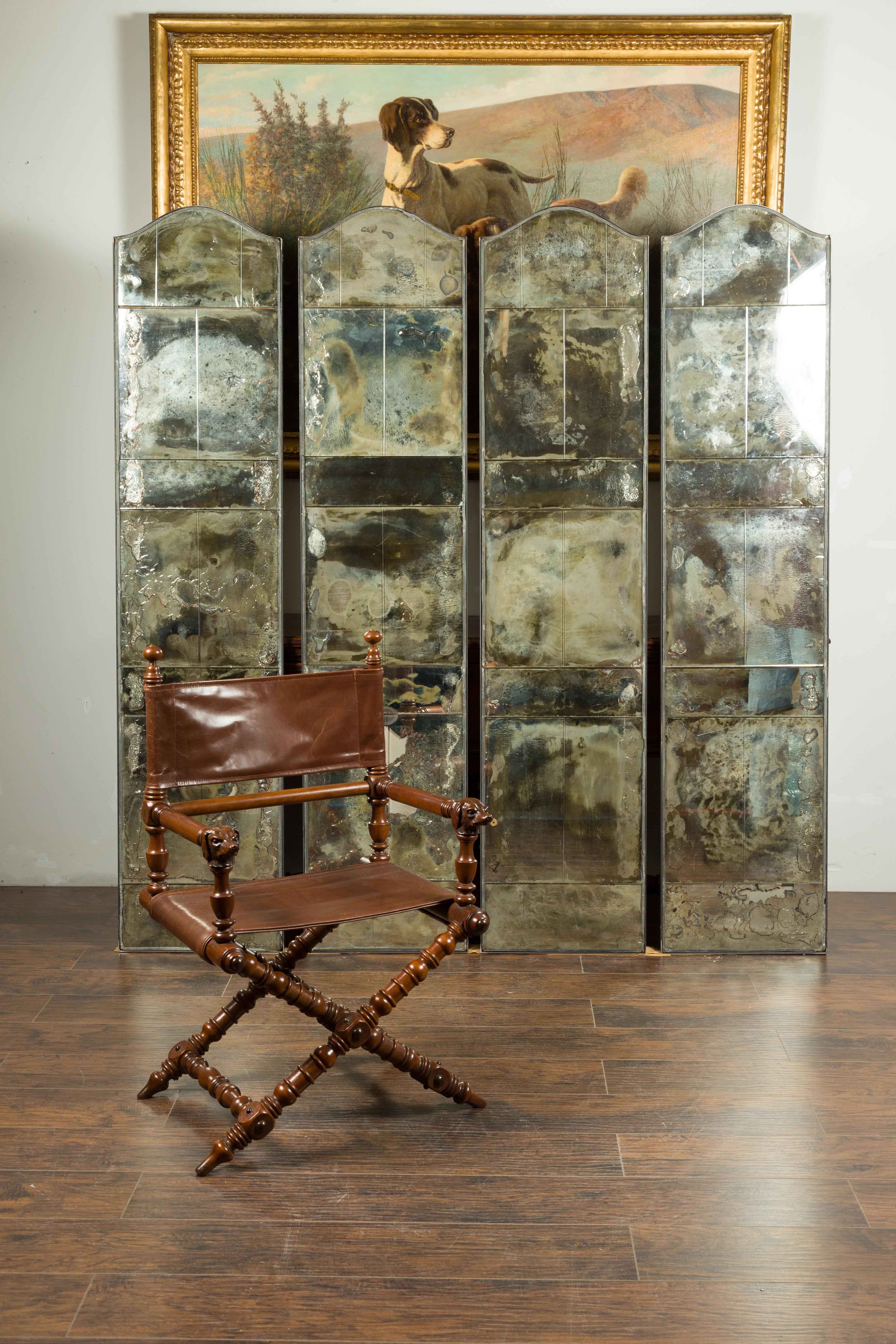 Mid-Century Modern Set of Four French Midcentury Mirrored Screens with Distressed Appearance