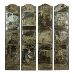 Set of Four French Midcentury Mirrored Screens with Distressed Appearance