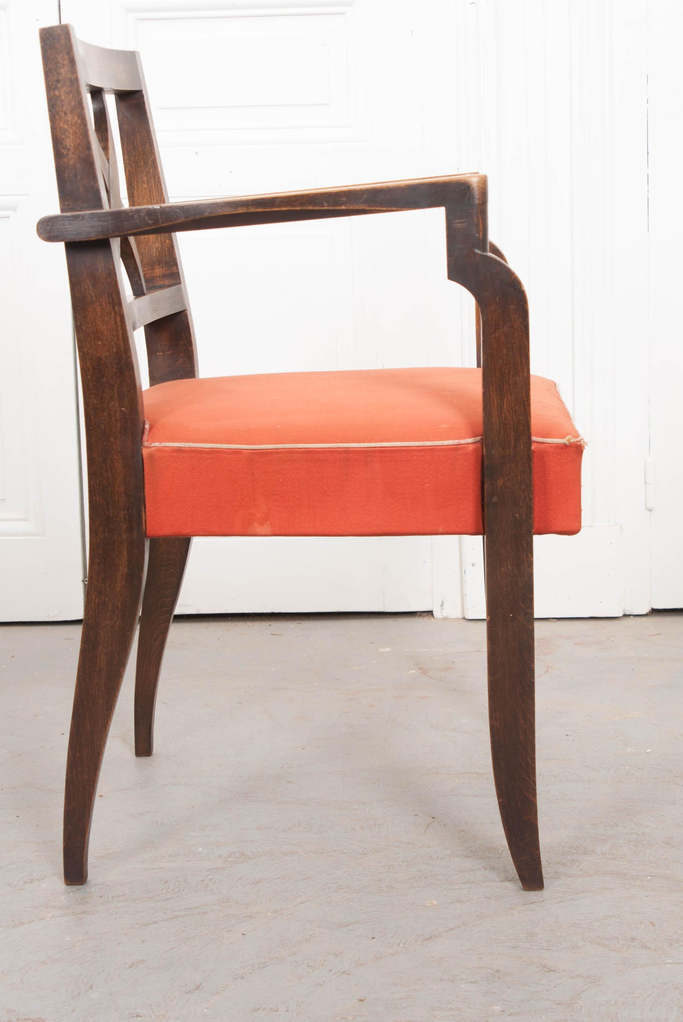 Set of Four French Midcentury Walnut Armchairs For Sale 3