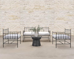 Set of Four French Modernist Iron Brass Ball Finial Lounge Chairs