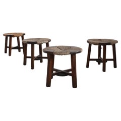 Set Of Four French Modernist Rush Seated Stools 