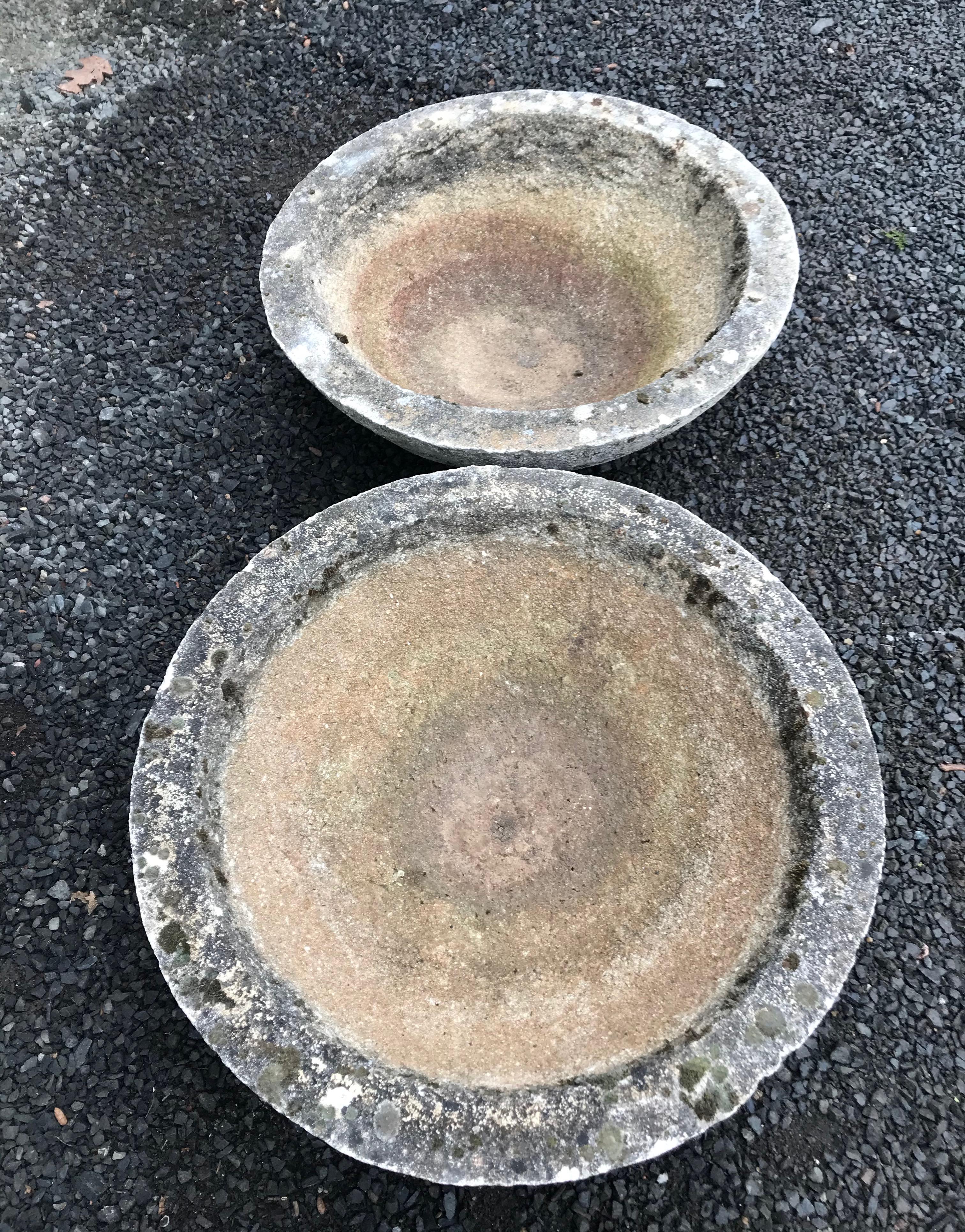20th Century Set of Four French Mossy and Weathered Midcentury Cast Stone Bowl Planters