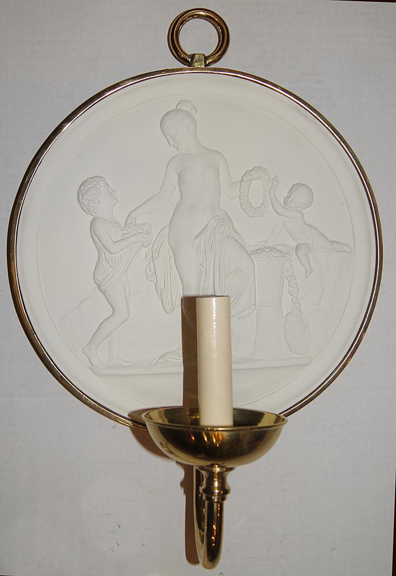 Set of Neoclassic Plaque Sconces, Sold per Pair In Good Condition For Sale In New York, NY