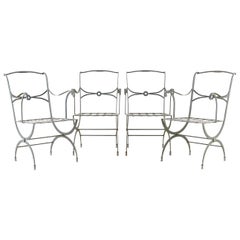 Set of Four French Neoclassical Curule Iron Garden Chairs