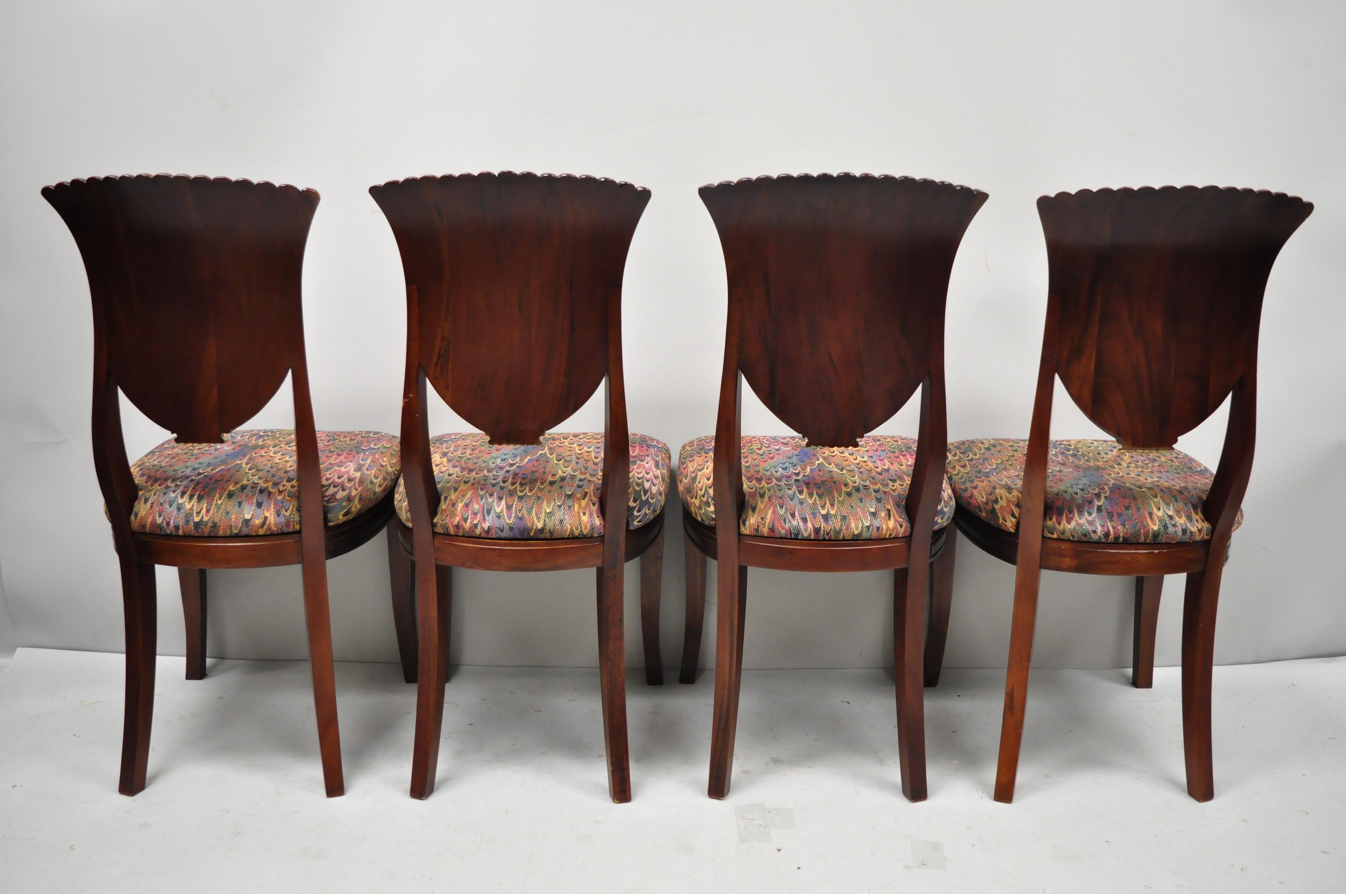 Set of Four French Neoclassical Style Mahogany Shell Fan Back Dining Room Chairs 1