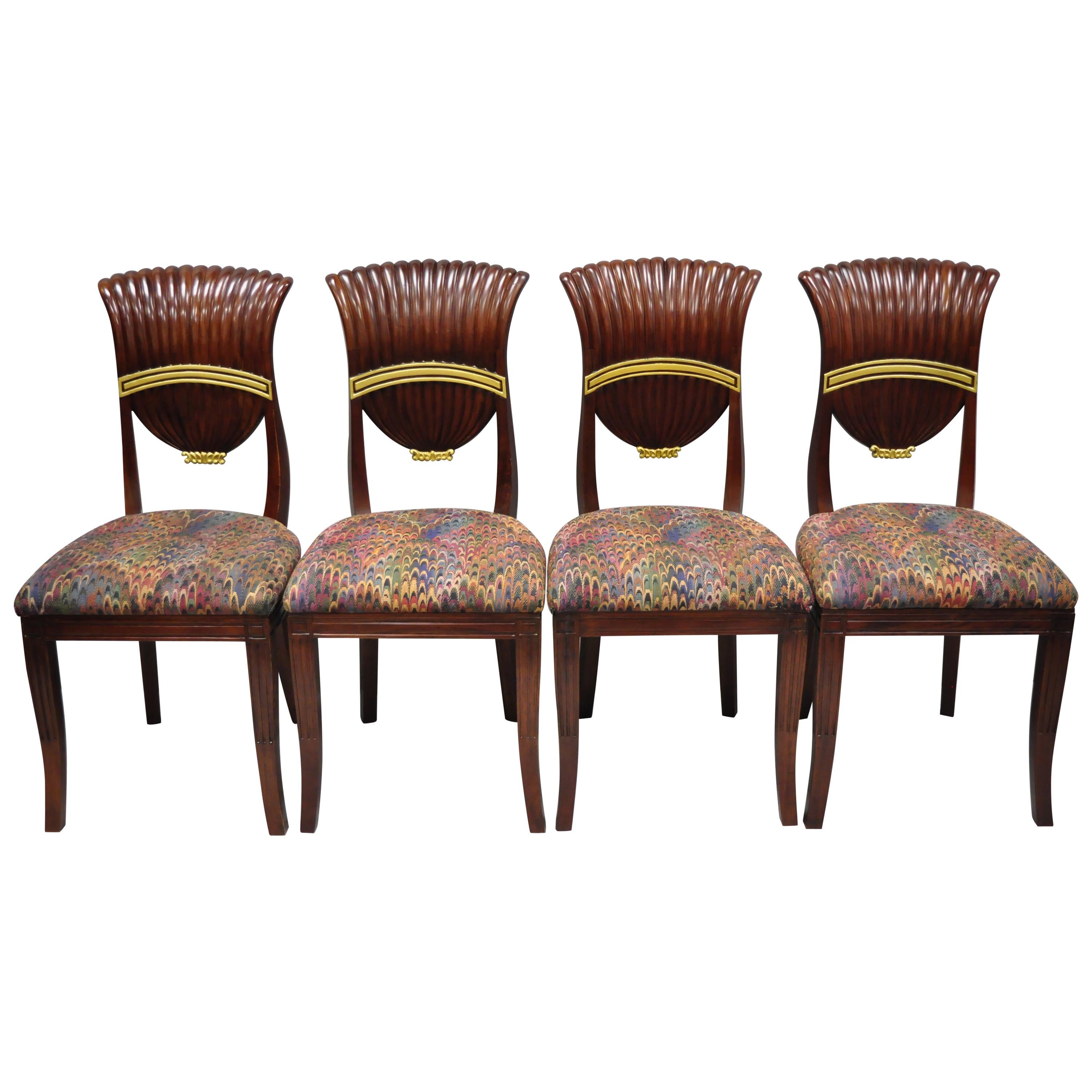 Set of Four French Neoclassical Style Mahogany Shell Fan Back Dining Room Chairs