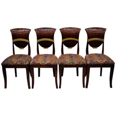 Set of Four French Neoclassical Style Shell Fan Back Dining Room Chairs