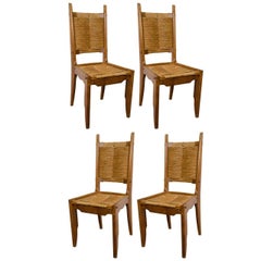 Set of Four French Oak Chairs by Guillerme & Chambron, France, 1960s