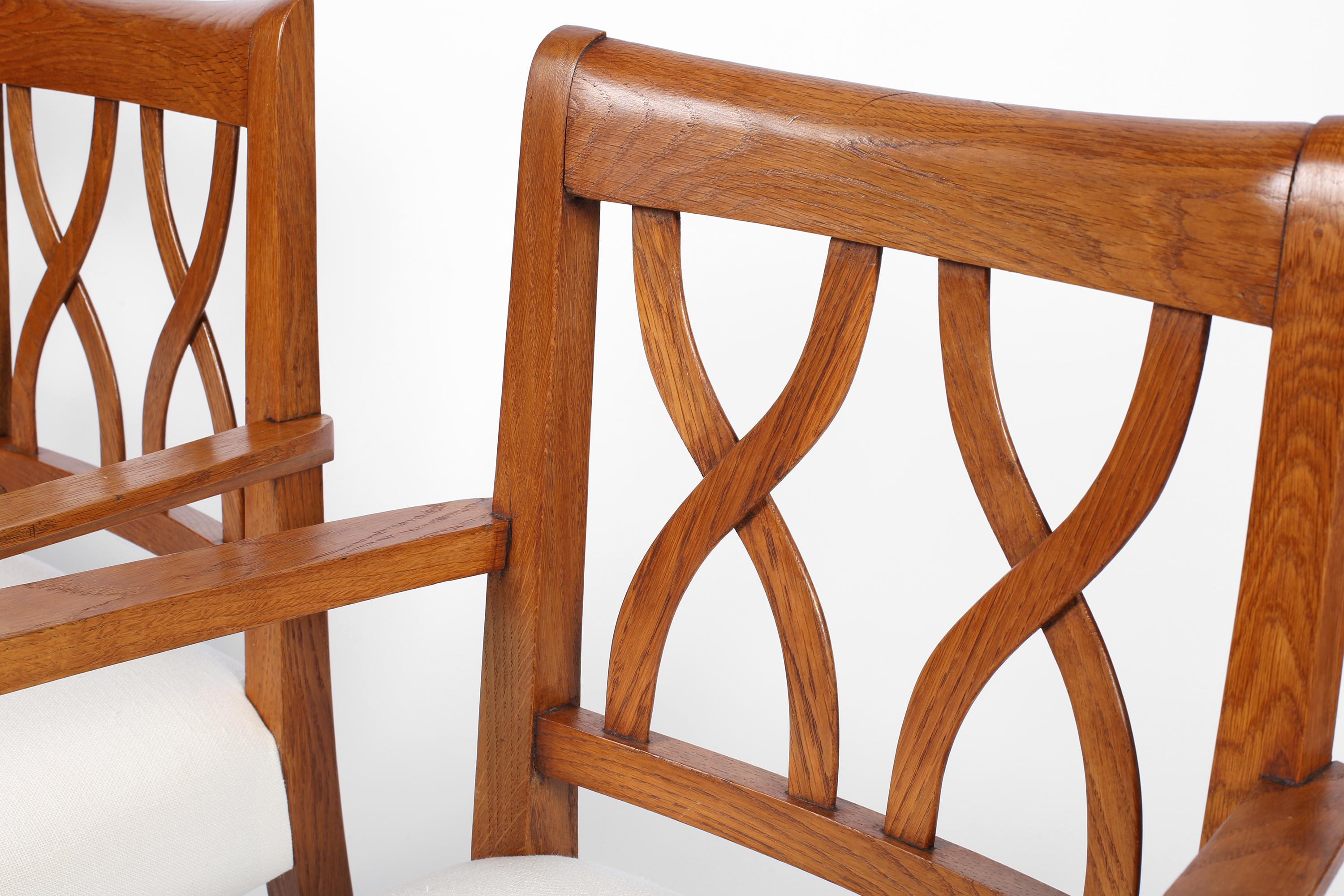 Set of Four French Oak & Linen Occasional Armchairs by Baptistin Spade, c. 1940s 3