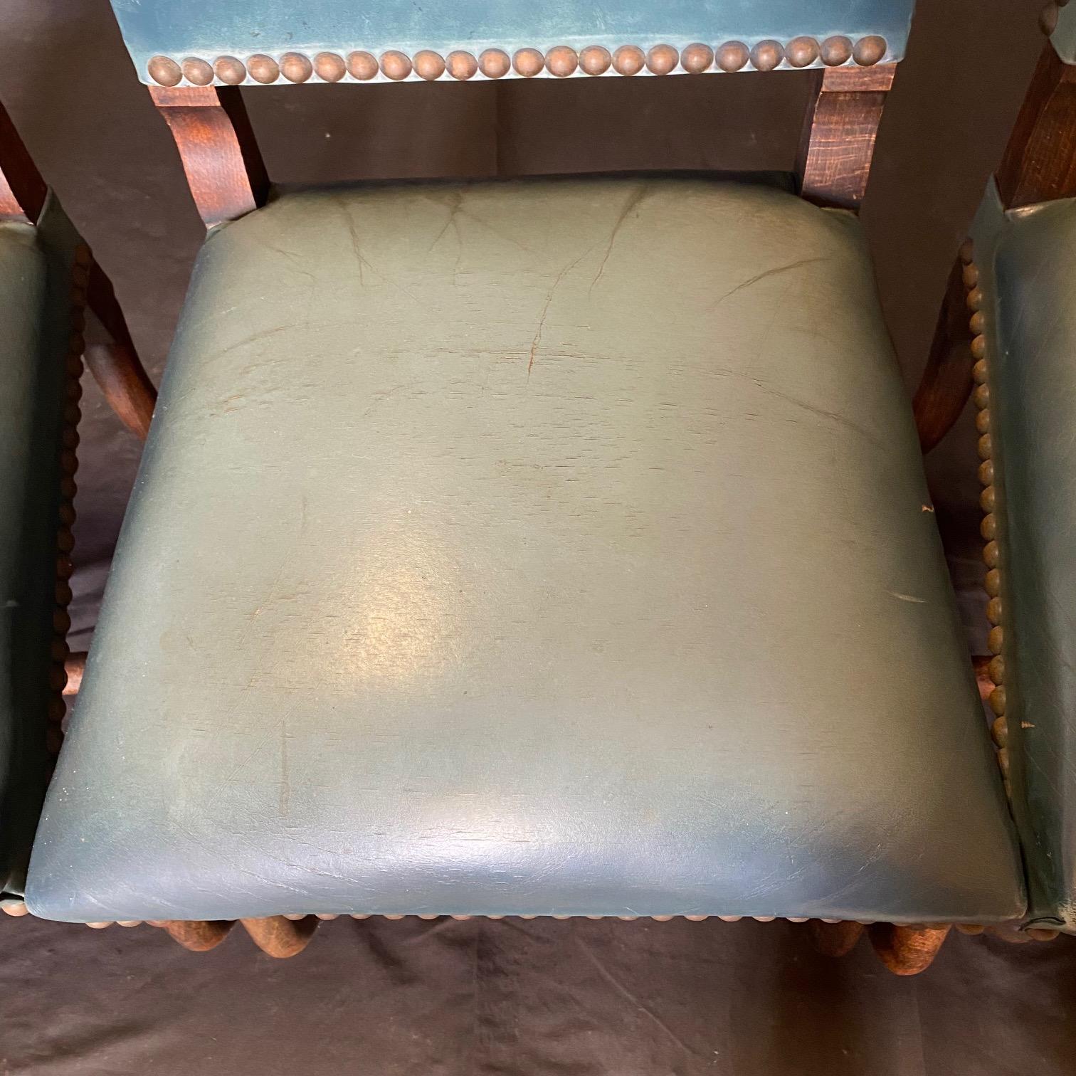 Set di quattro sedie da pranzo in pelle francese Os de Mouton, blu guscio d'uovo. in vendita 5