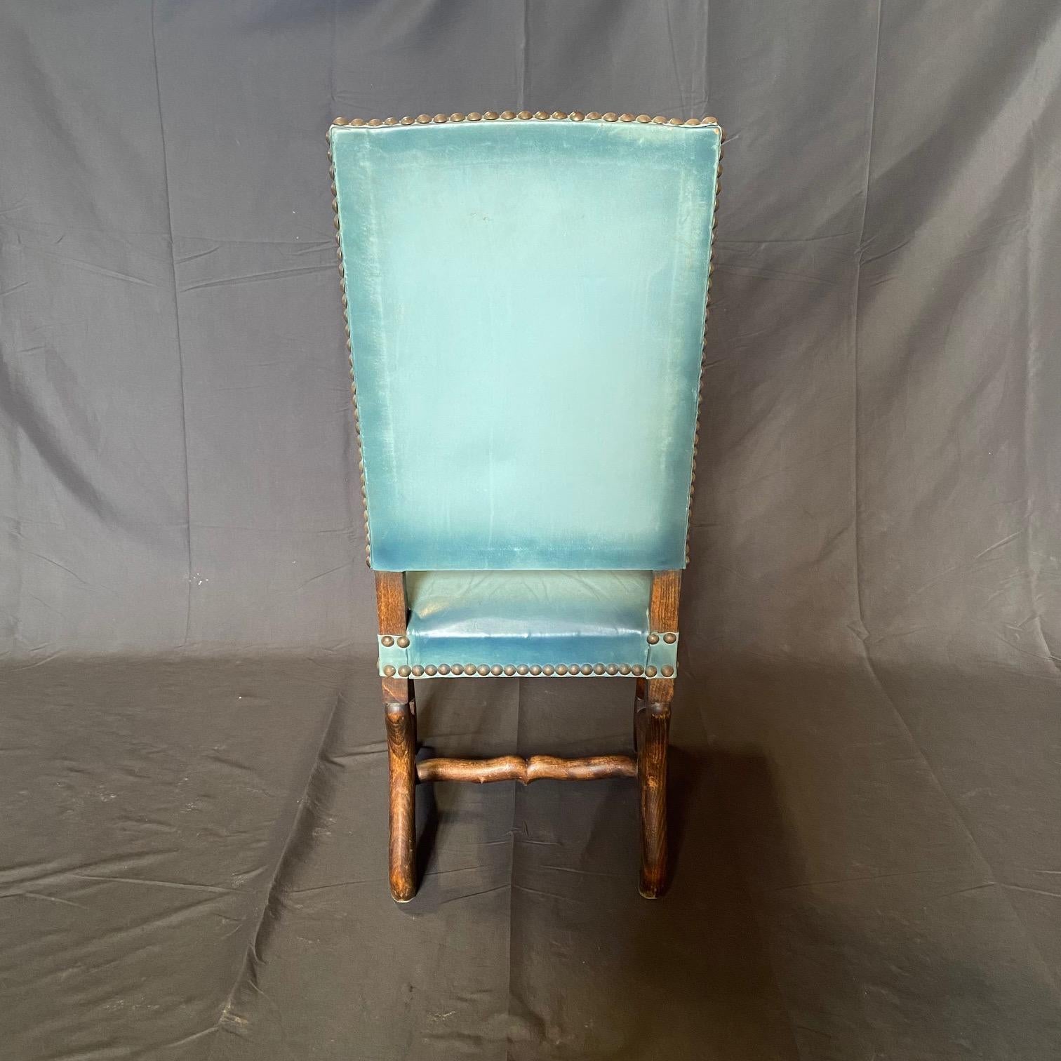 Set di quattro sedie da pranzo in pelle francese Os de Mouton, blu guscio d'uovo. in vendita 6