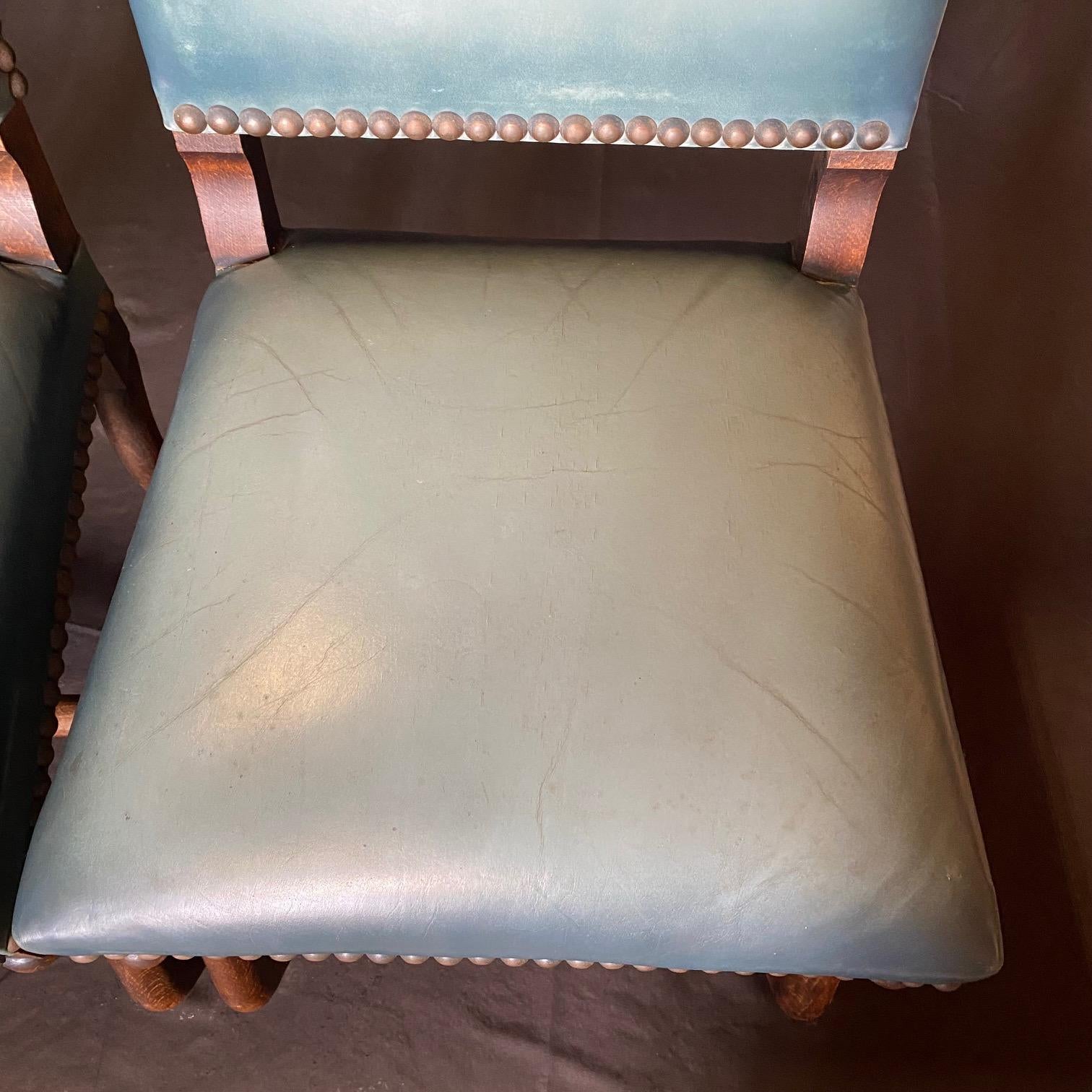 Set di quattro sedie da pranzo in pelle francese Os de Mouton, blu guscio d'uovo. in vendita 10
