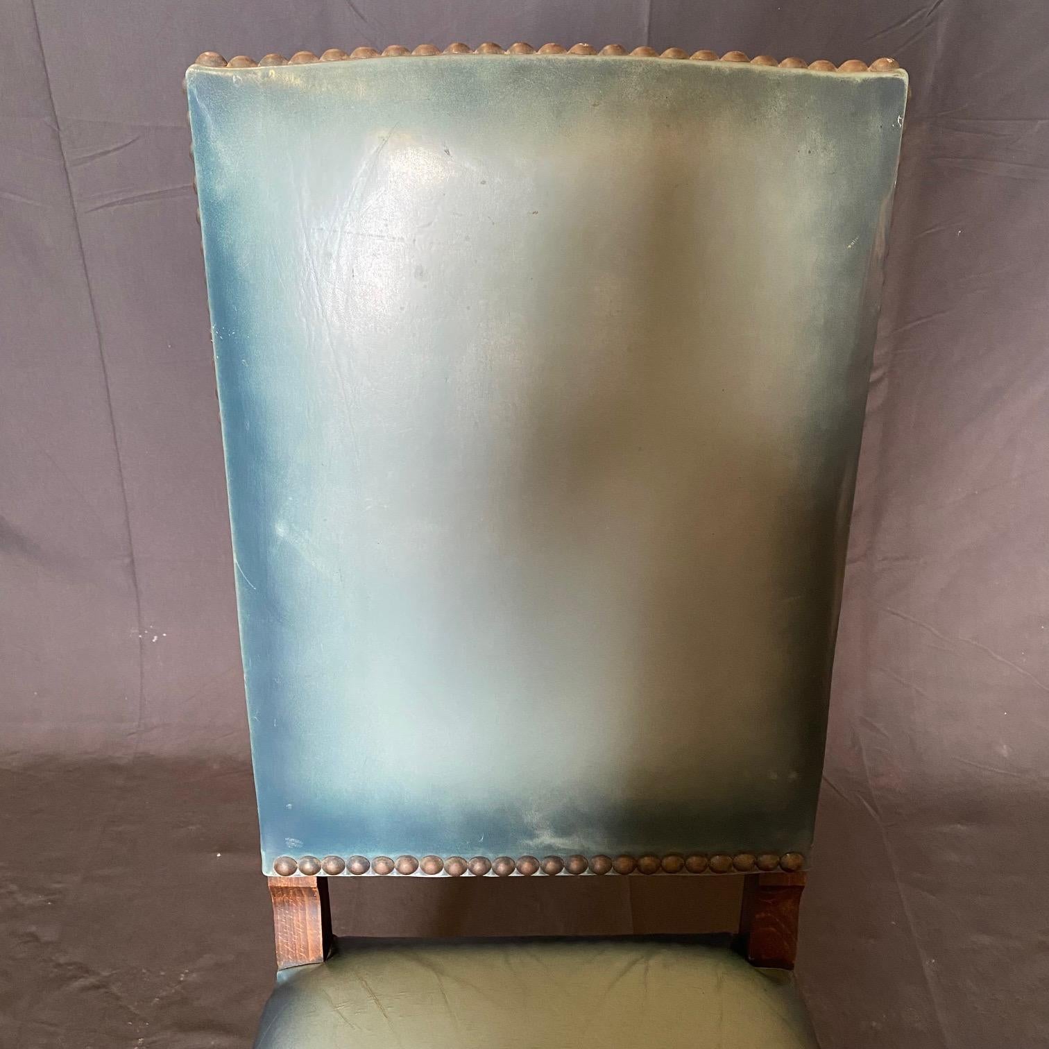 Set di quattro sedie da pranzo in pelle francese Os de Mouton, blu guscio d'uovo. in vendita 11