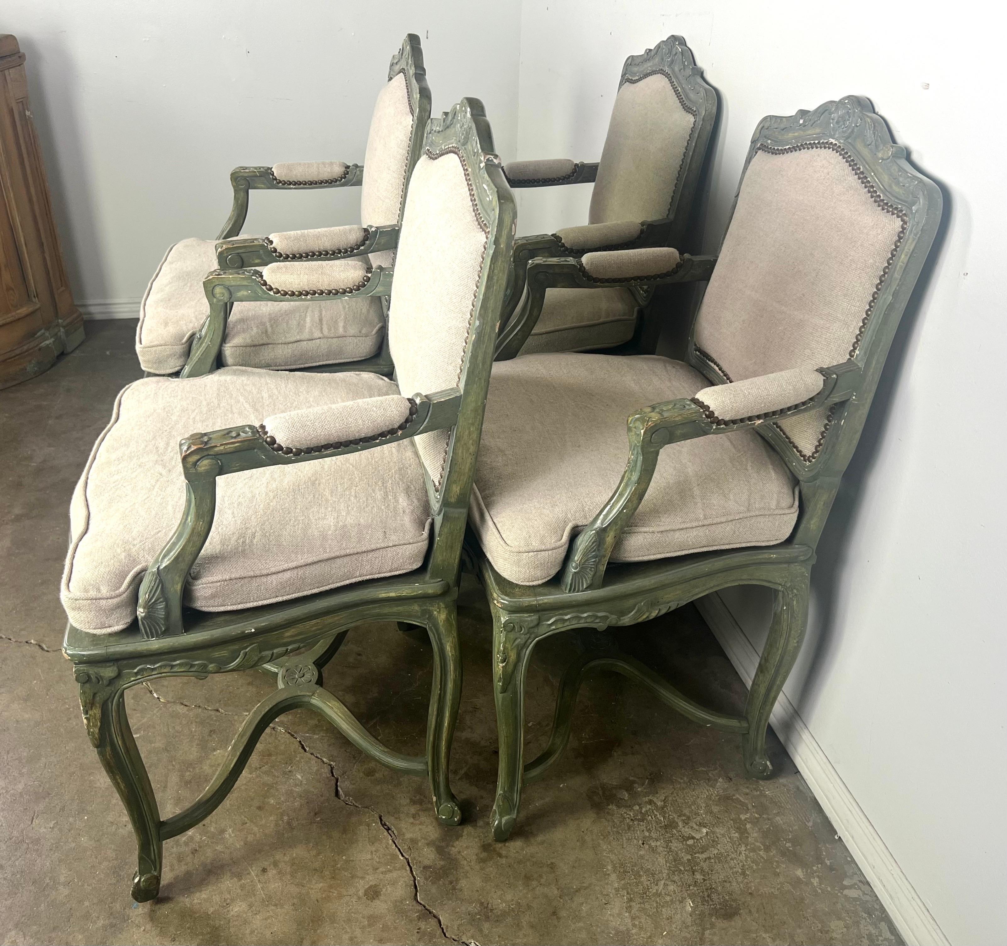 Set of Four French Painted Armchairs C. 1900's In Distressed Condition For Sale In Los Angeles, CA