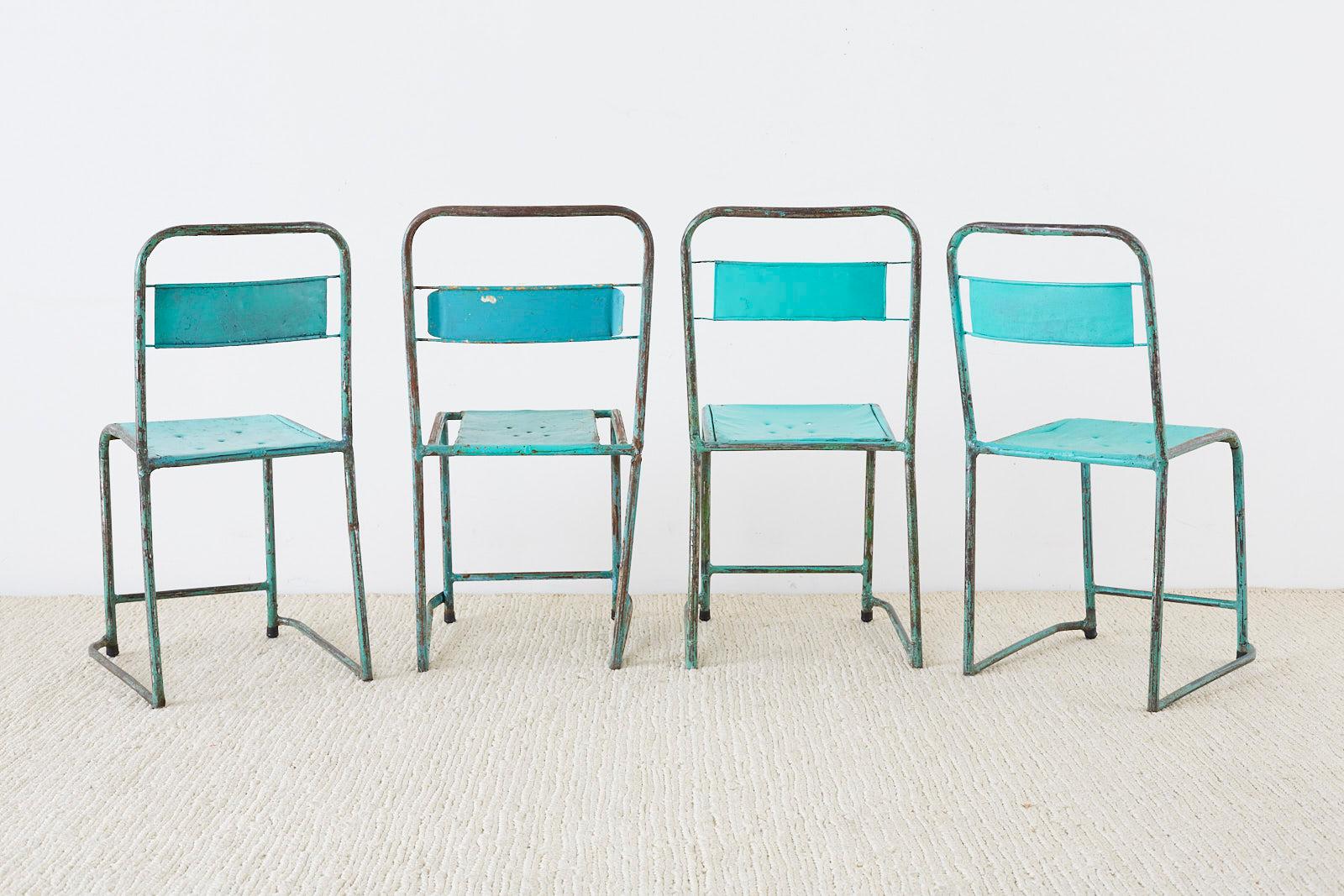 Set of Four French Painted Steel Stacking Garden Chairs 7