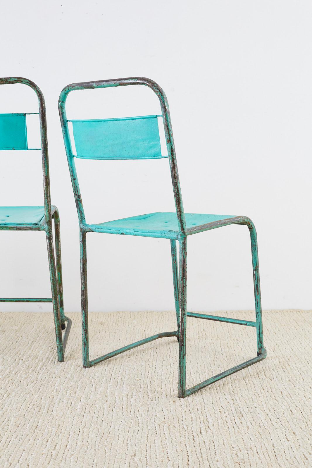 Set of Four French Painted Steel Stacking Garden Chairs 8