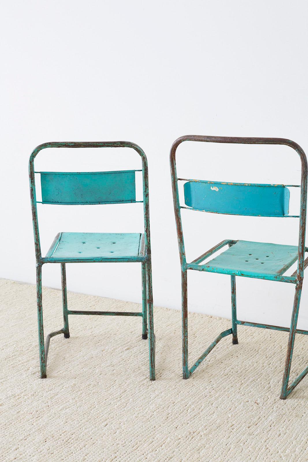Set of Four French Painted Steel Stacking Garden Chairs 11