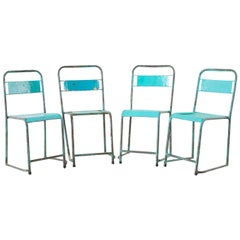 Set of Four French Painted Steel Stacking Garden Chairs