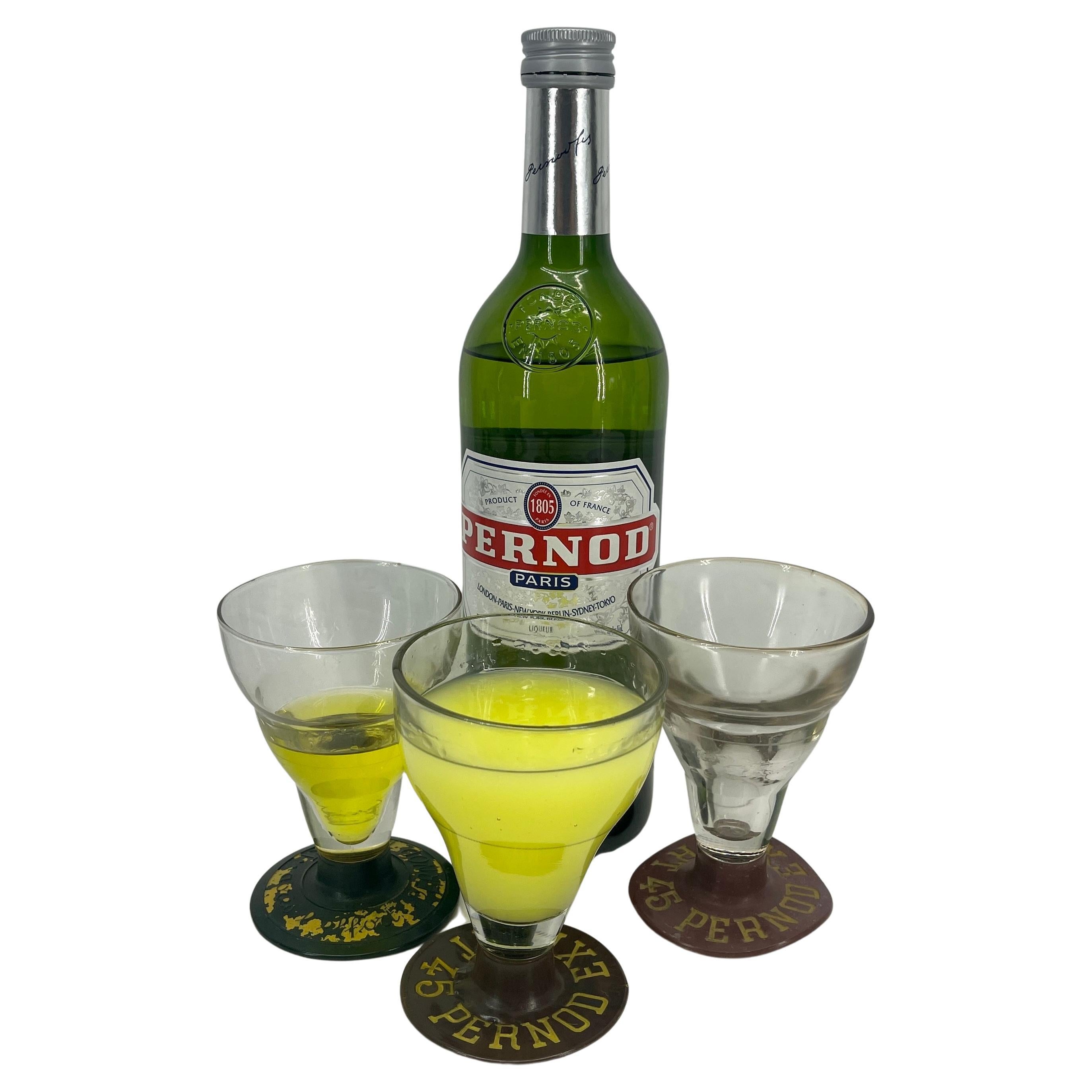 Mid-Century Modern Set of Four French Pernod Glasses with Bakelite Bases, 1930's