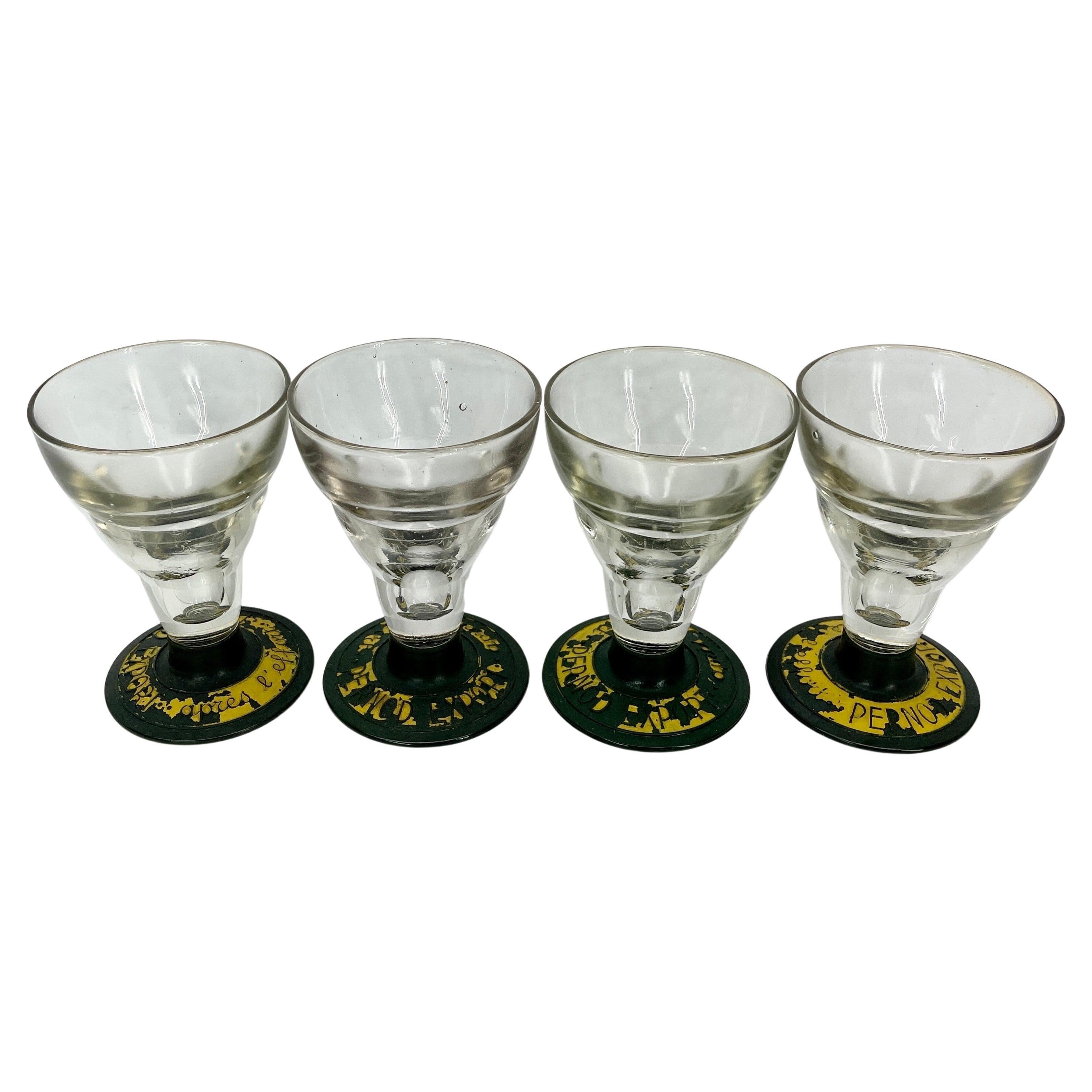 Set of Four French Pernod Glasses with Bakelite Bases, 1930's In Good Condition In Haddonfield, NJ