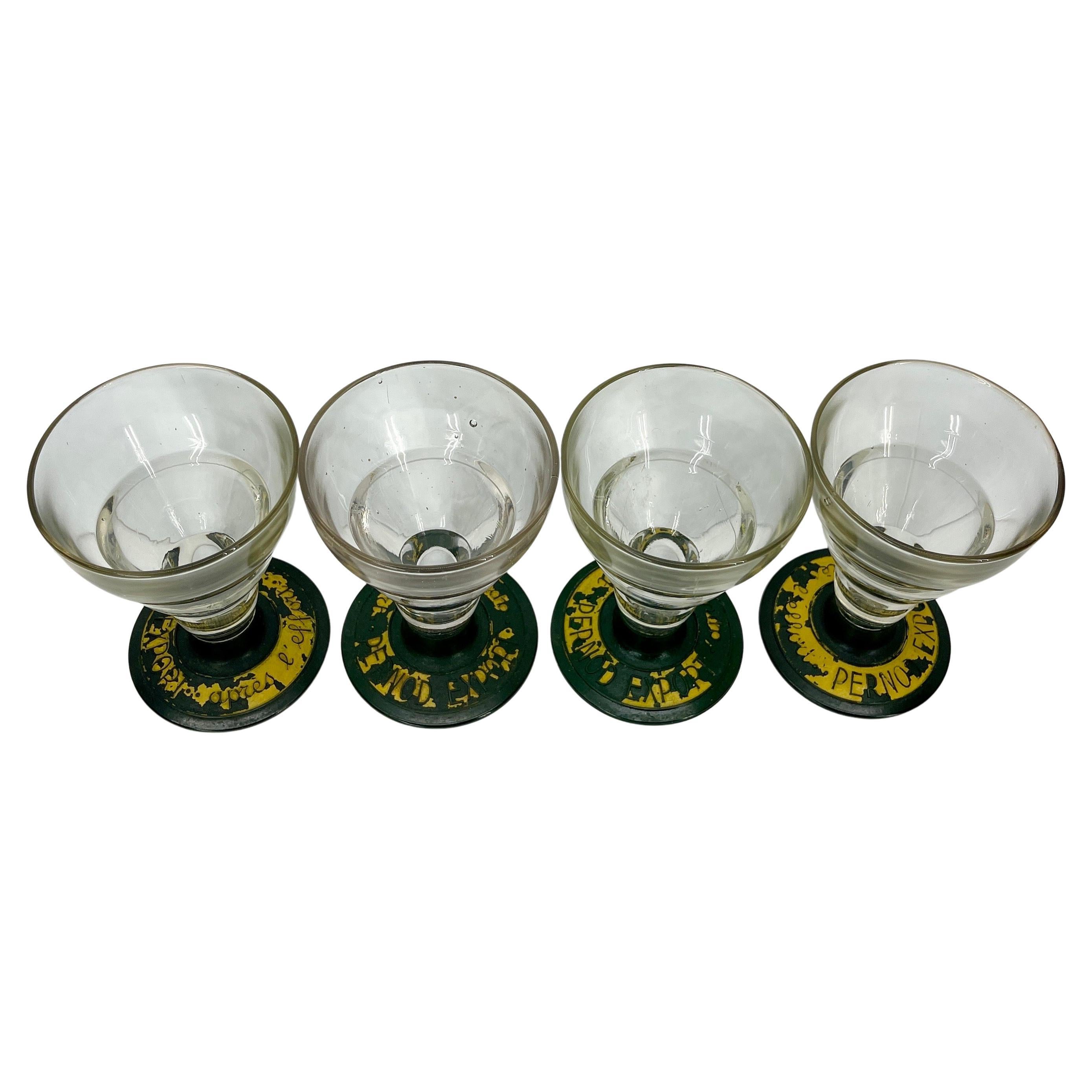 Mid-20th Century Set of Four French Pernod Glasses with Bakelite Bases, 1930's