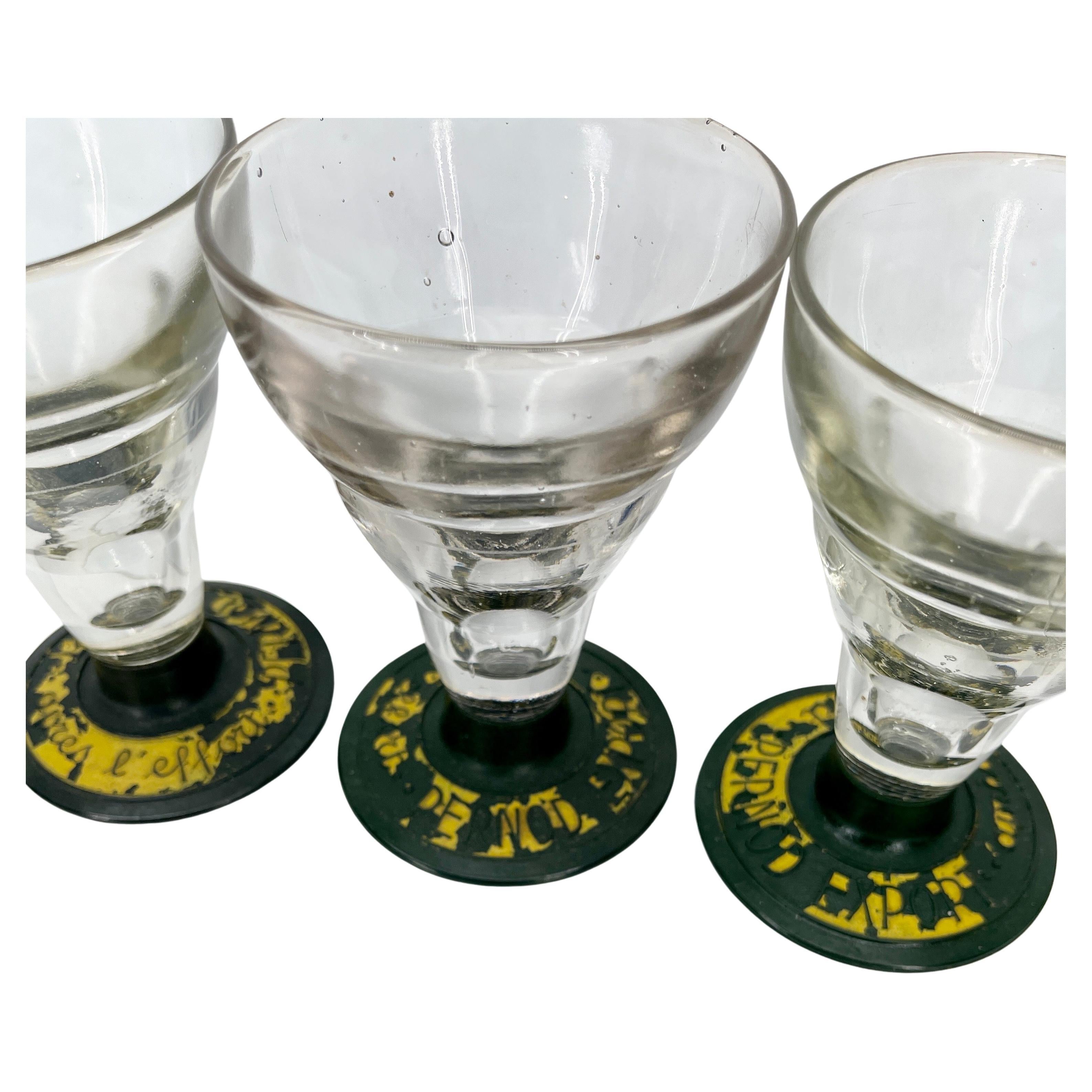 Set of Four French Pernod Glasses with Bakelite Bases, 1930's 3