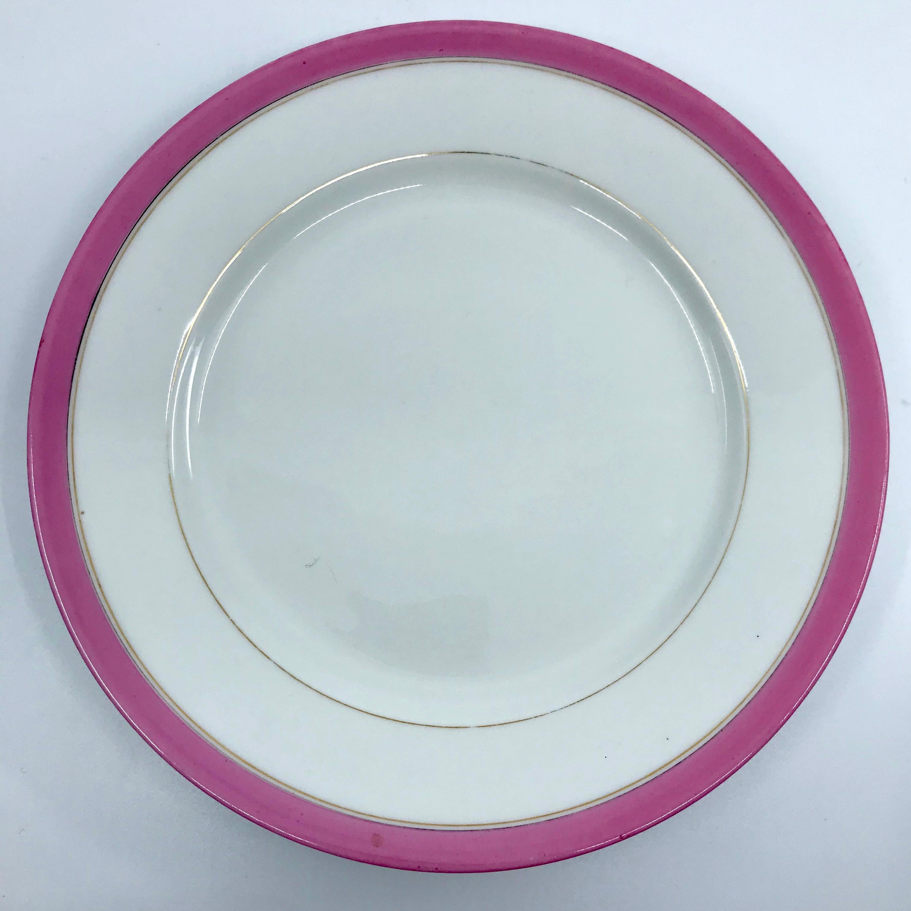 20th Century Set of Four French Pink and Gilt Banded Plates For Sale