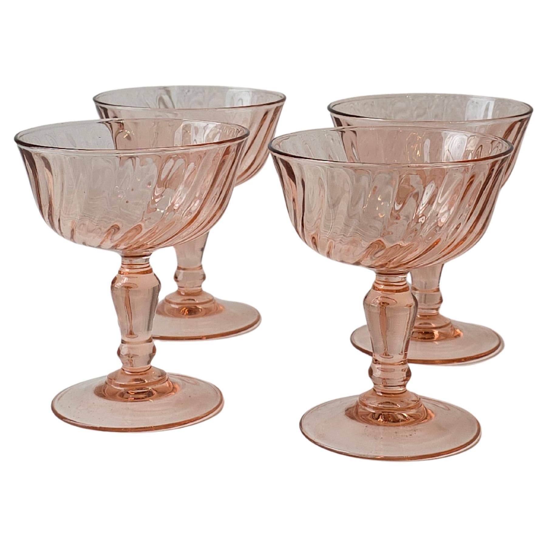 Set of Four French Pink Rosaline Champagne Cocktail Glasses