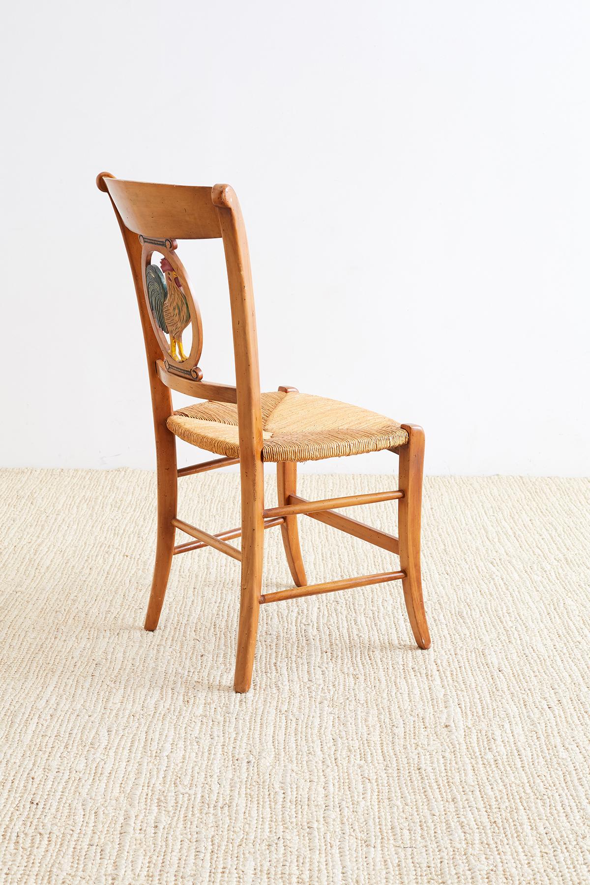 20th Century Set of Four French Provincial Rush Seat Dining Chairs