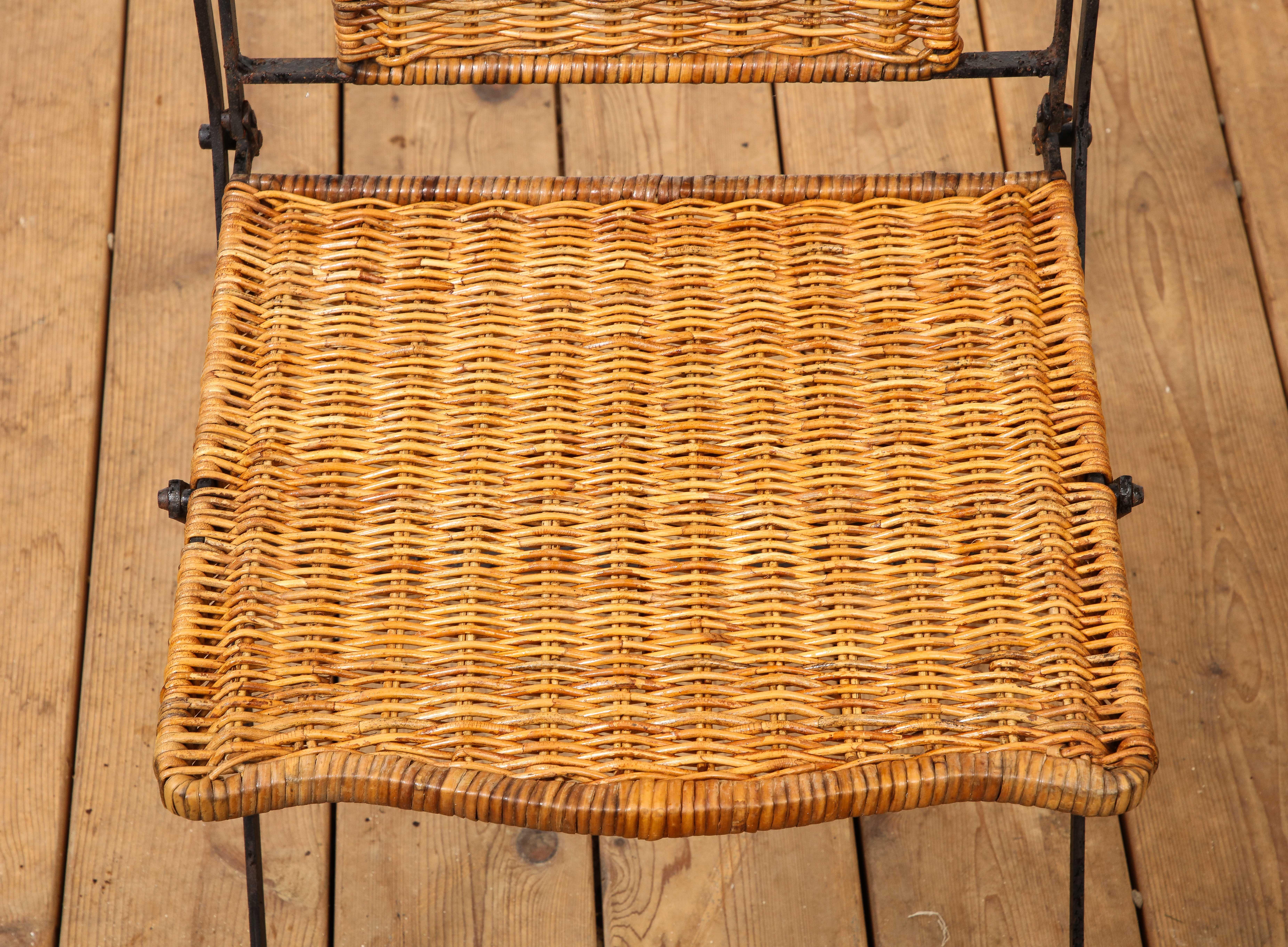 Set of Four French Provincial Style Wicker and Iron Folding Chairs  For Sale 13
