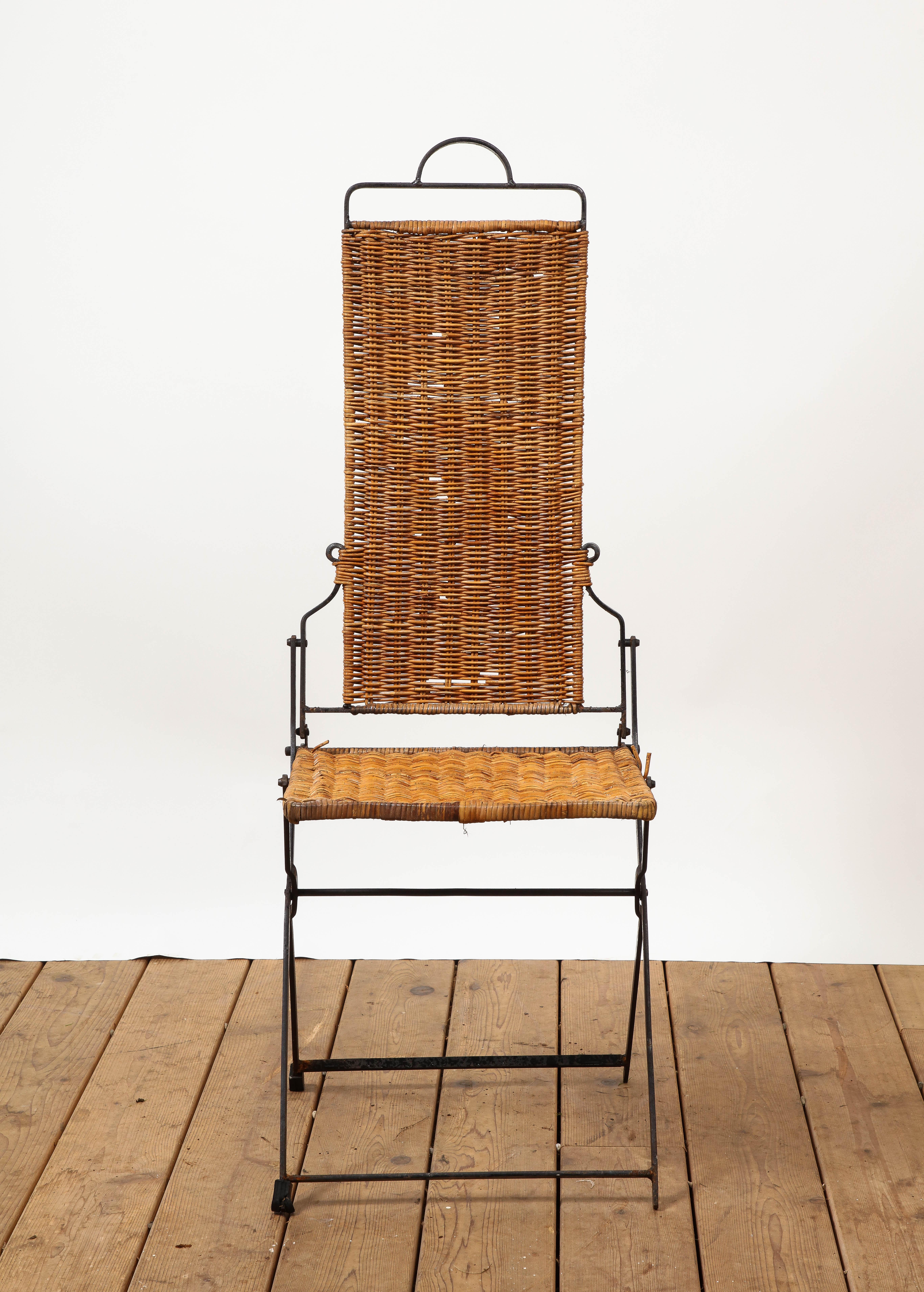 20th Century Set of Four French Provincial Style Wicker and Iron Folding Chairs  For Sale