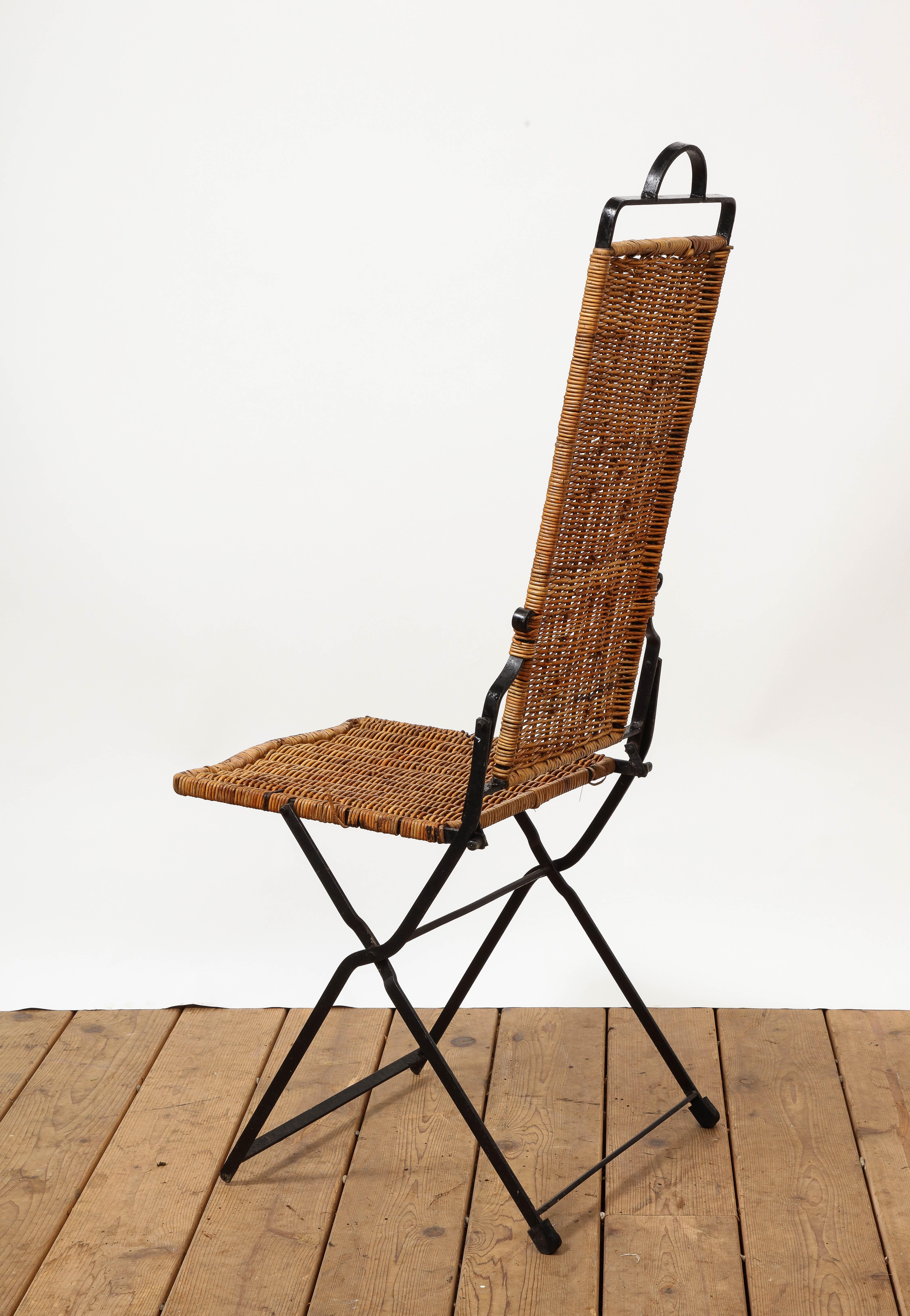 Set of Four French Provincial Style Wicker and Iron Folding Chairs  For Sale 5