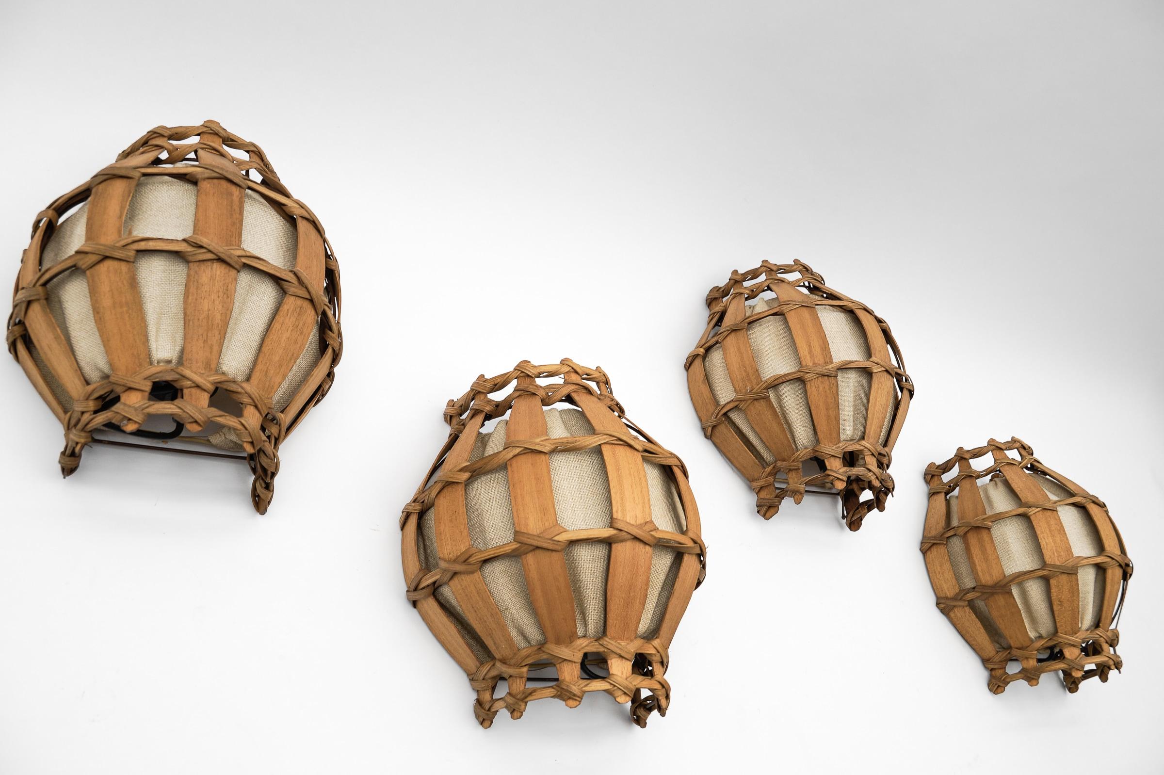 Set of Four French Provincial Wooden Wall Lamps / Sconces, 1960s For Sale 2