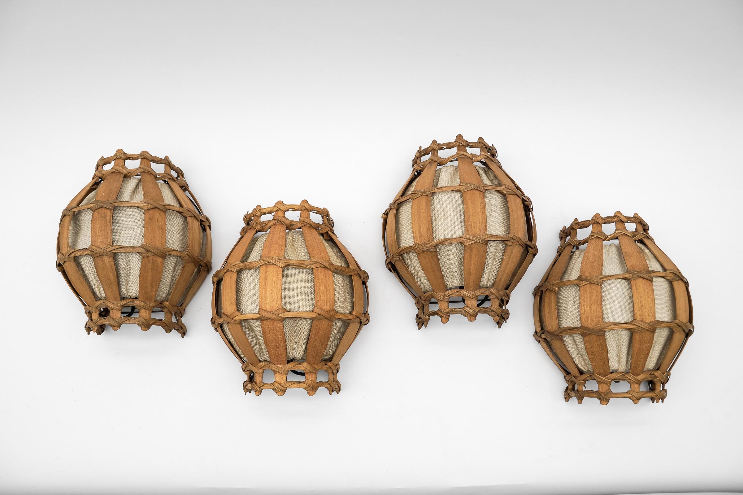 Set of Four French Provincial Wooden Wall Lamps / Sconces, 1960s For Sale 3
