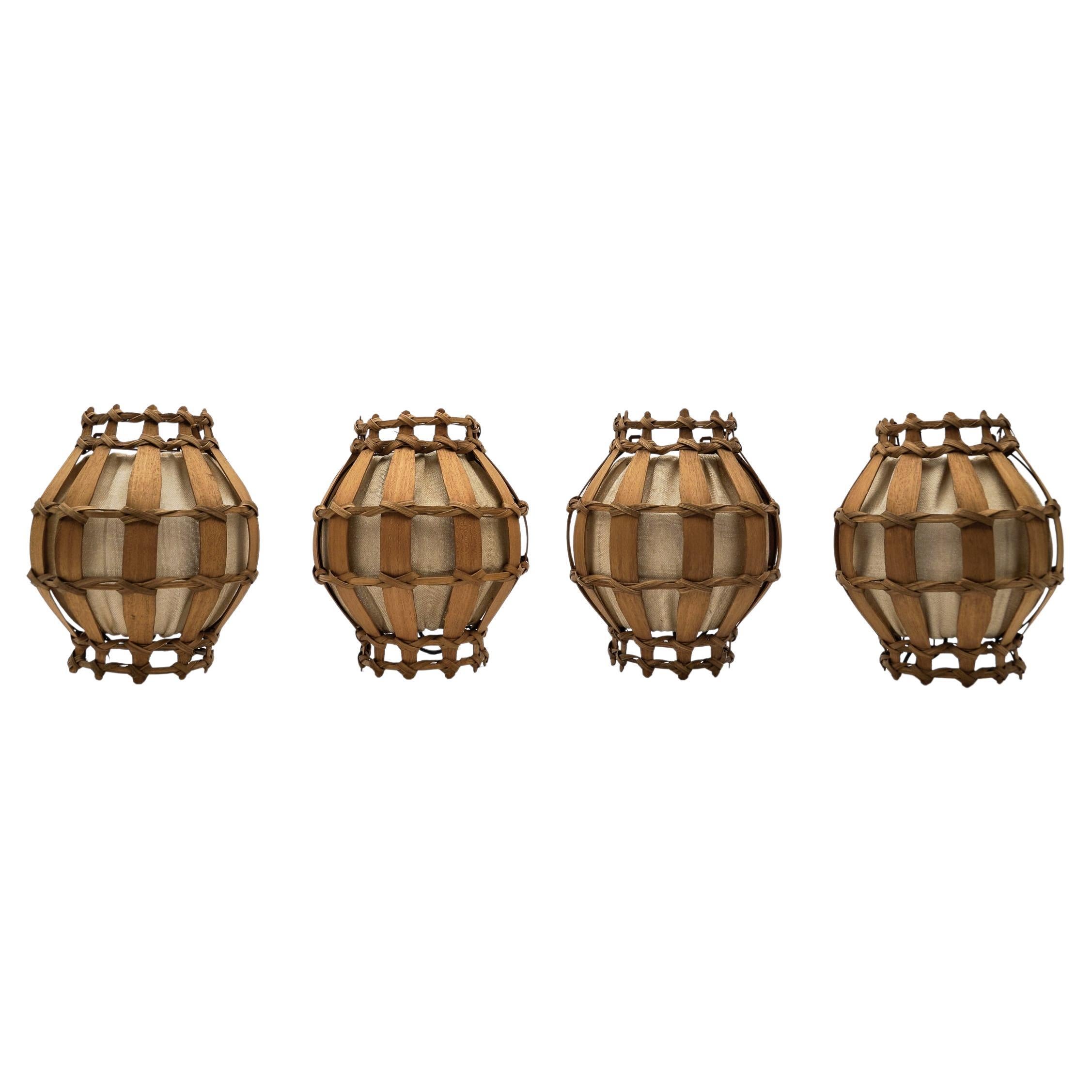 Set of Four French Provincial Wooden Wall Lamps / Sconces, 1960s