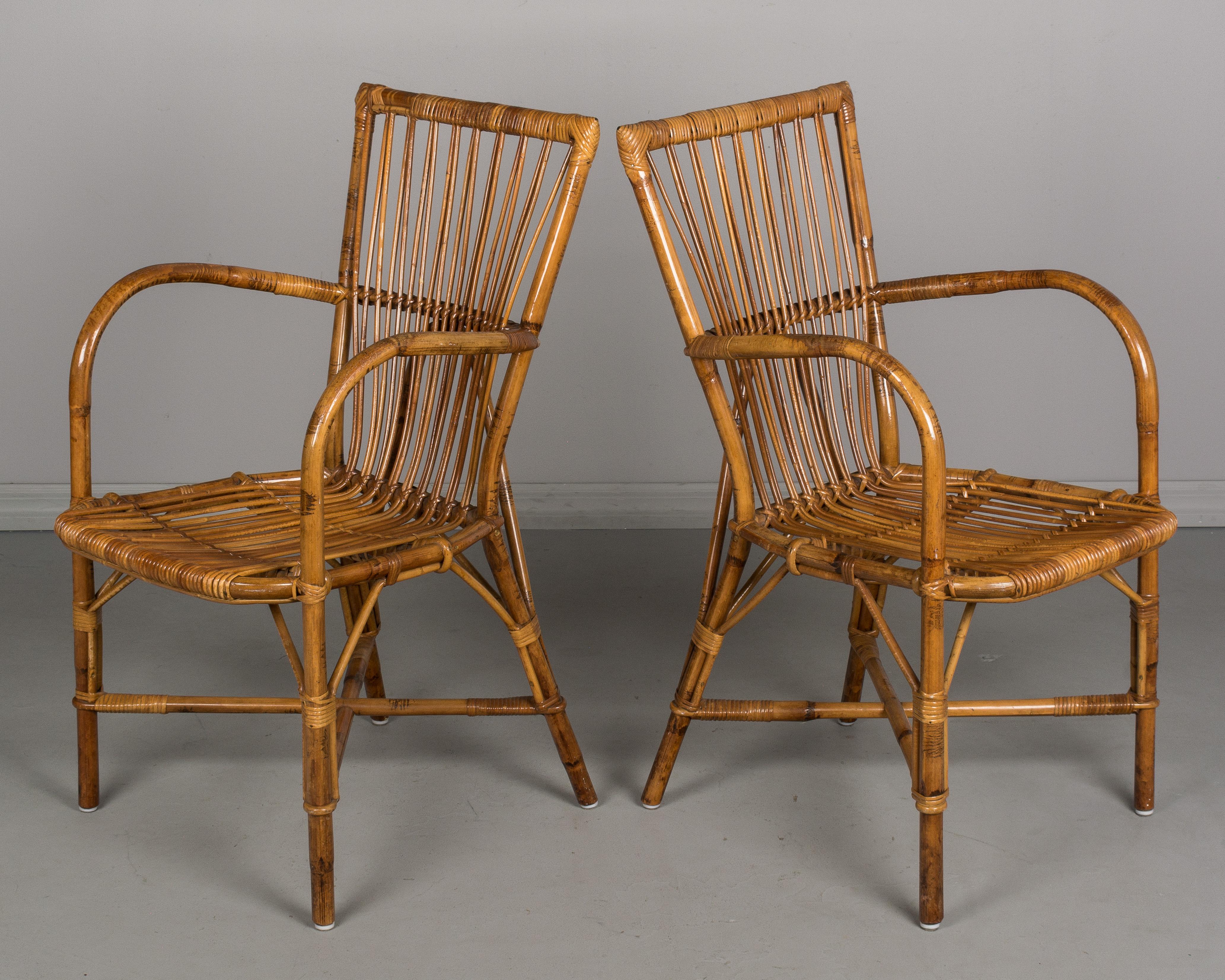 Bamboo Set of Four French Rattan Dining Chairs