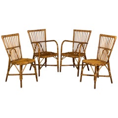 Set of Four French Rattan Dining Chairs
