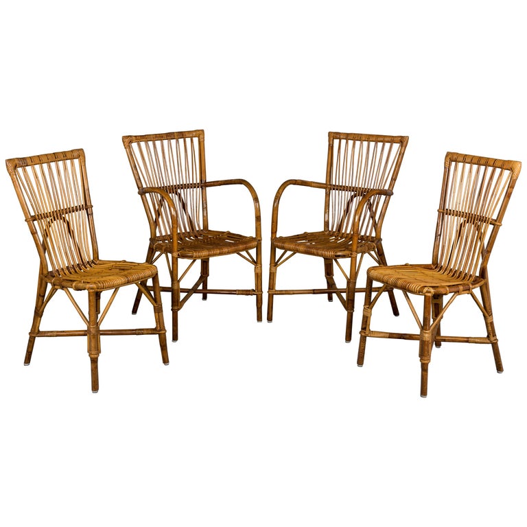 Set of Four French Rattan Dining Chairs at 1stDibs