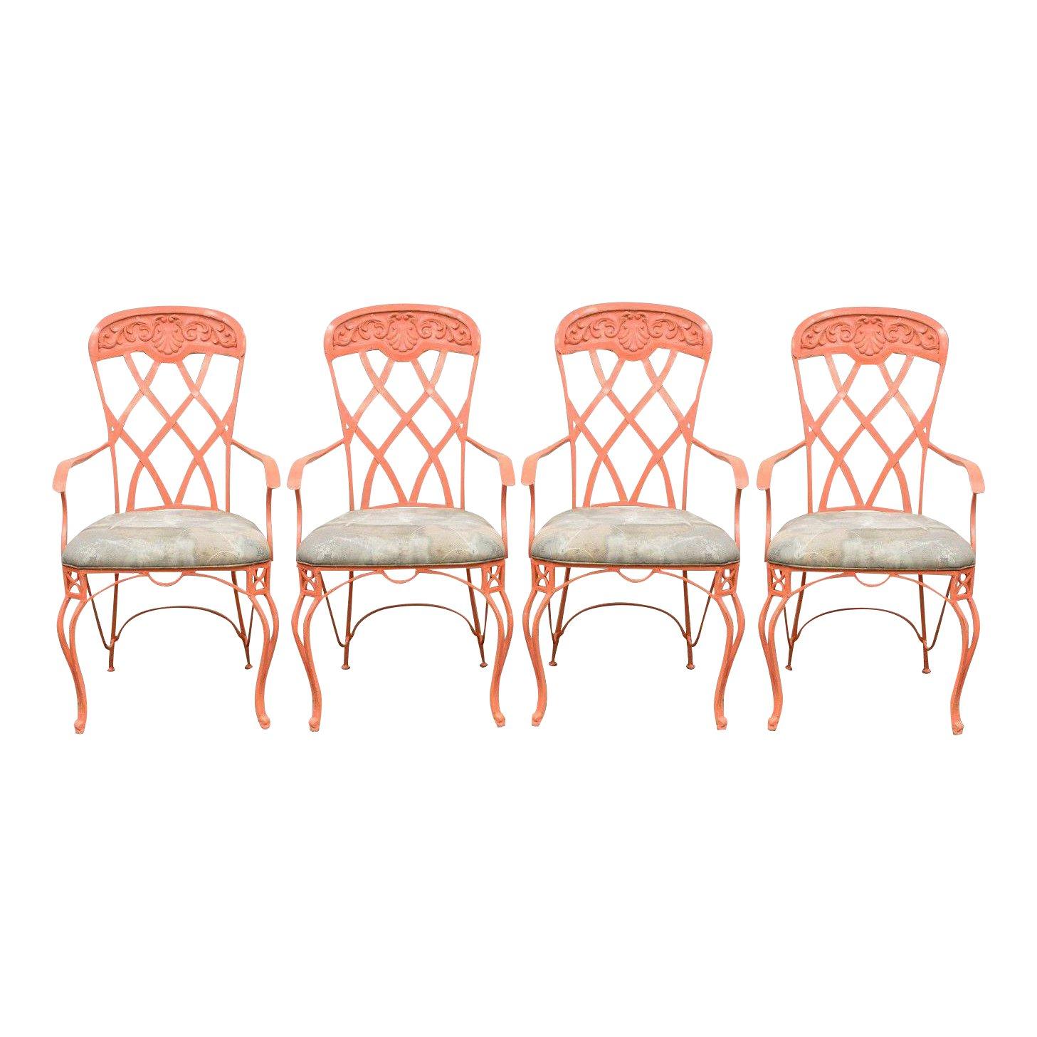 Set of Four French Regency Style Wrought Iron Patio Sunroom Dining Armchairs