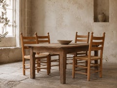 Set of Four French Rustic Ladder-Back Dining Chairs, Rush Seats, c. 1960