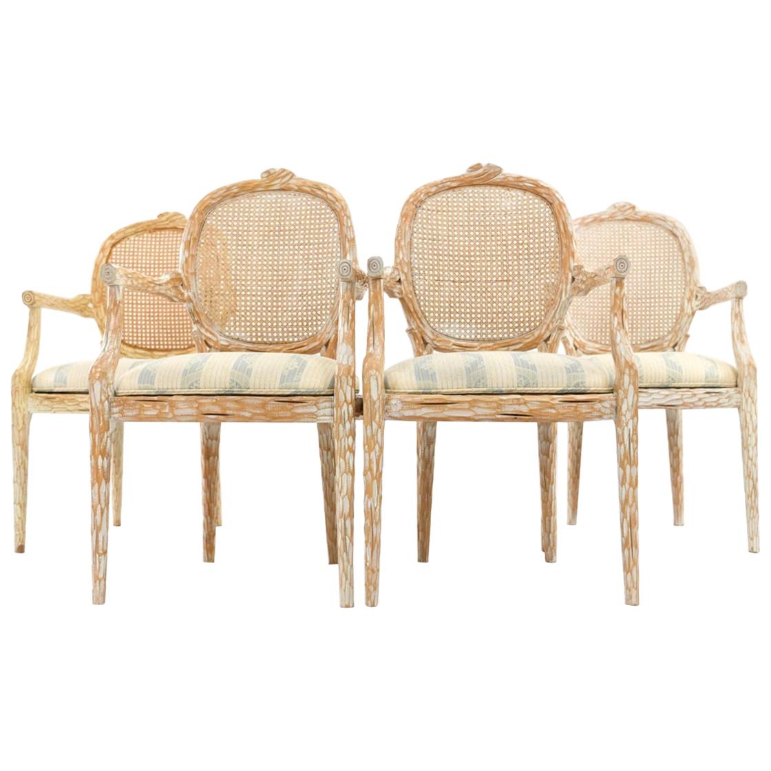 Set of Four French Style Cerused Balloon Back Dining Chairs
