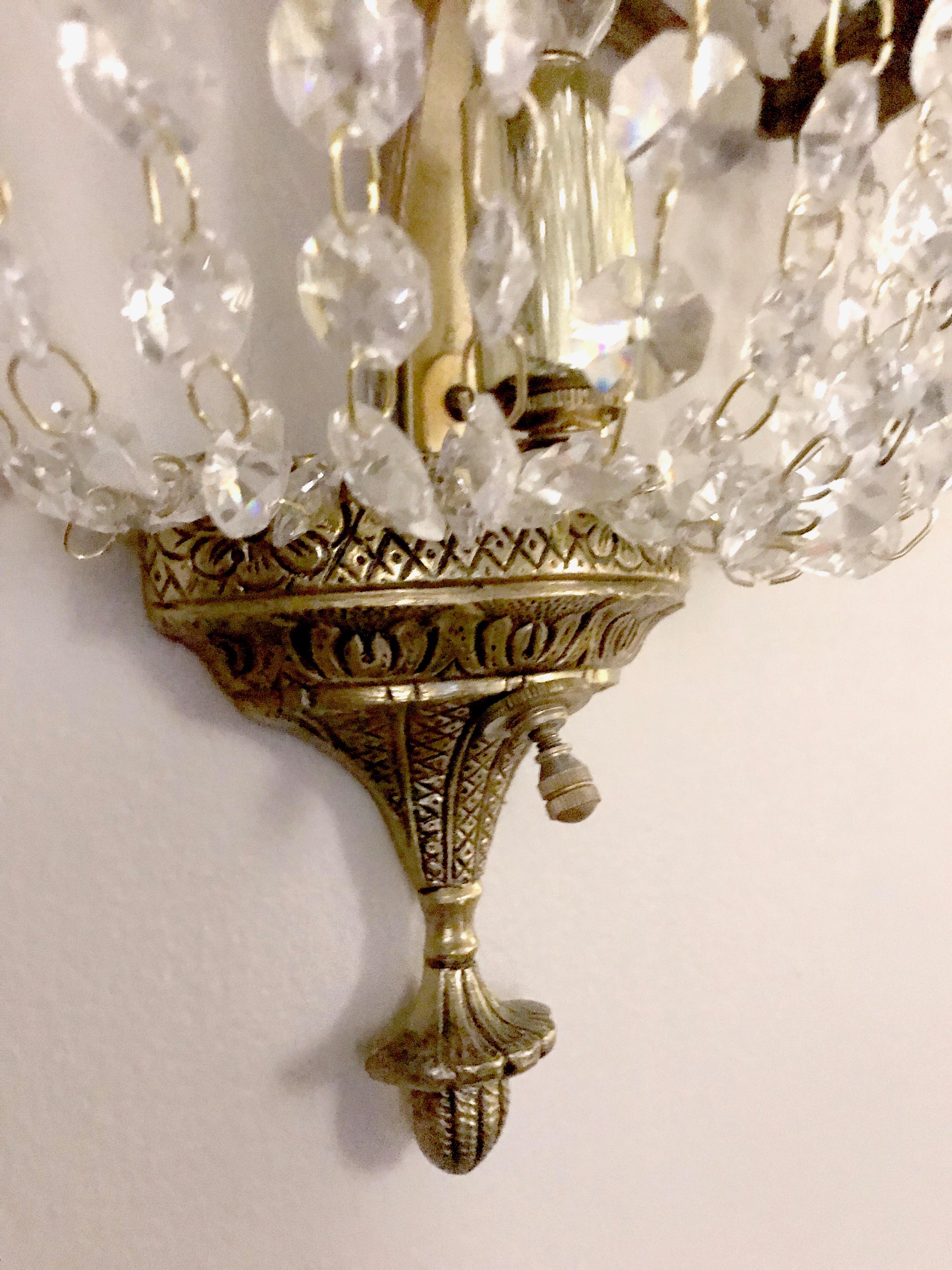 Set of Four French Style Crystal Sconces For Sale 5